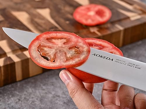 Miniatura 3 de Juego de cuchillos de cocina de 16 piezas con bloque, con tijeras de cocina y afilador, acero alemán de alto carbono (Wengué natural)