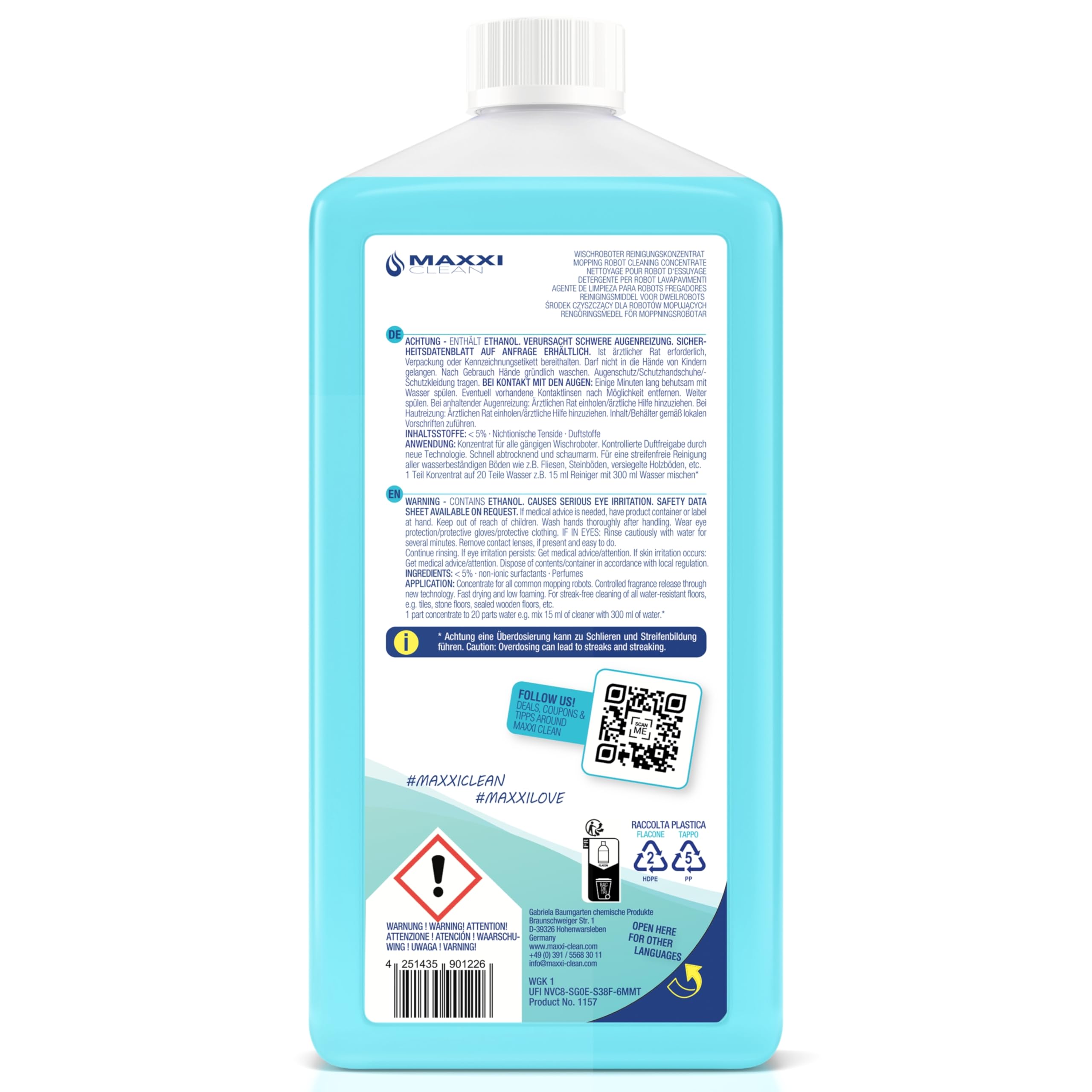Maxxi Clean | 12x 750 ml Bodenreiniger mit Frische-Duft | geeignet für alle Wischroboter | Universal Reiniger Konzentrat | Wischflüssigkeit für Boden, Parkett, Fliesen | Saugwischer-Reinigungsmittel