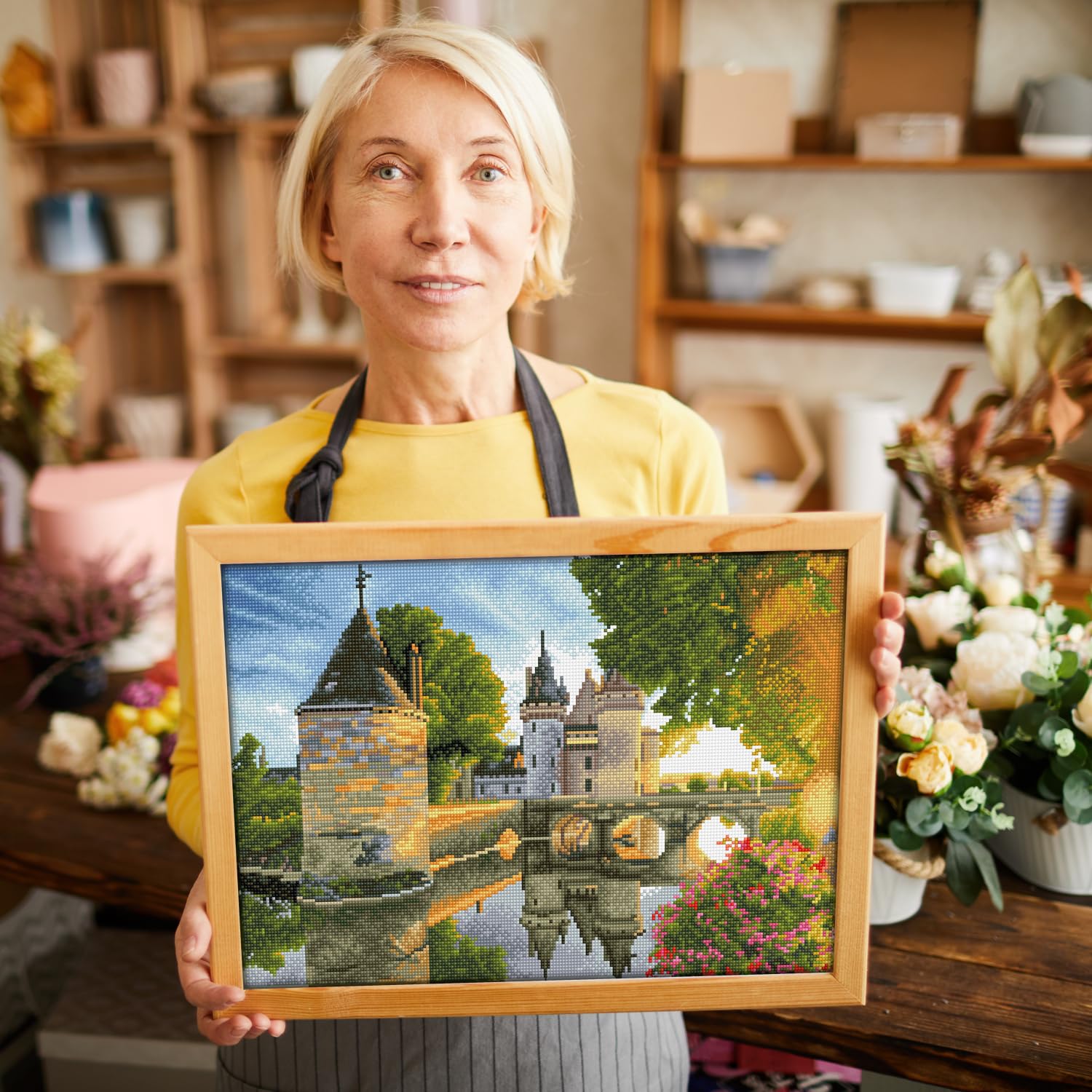 Diamond Dotz DQ12-002 Squares River Castle, ca. 35 x 52 cm groß, Diamond Painting, Malen mit Diamanten, funkelndes Bild zum Selbstgestalten, für Kinder und Erwachsene