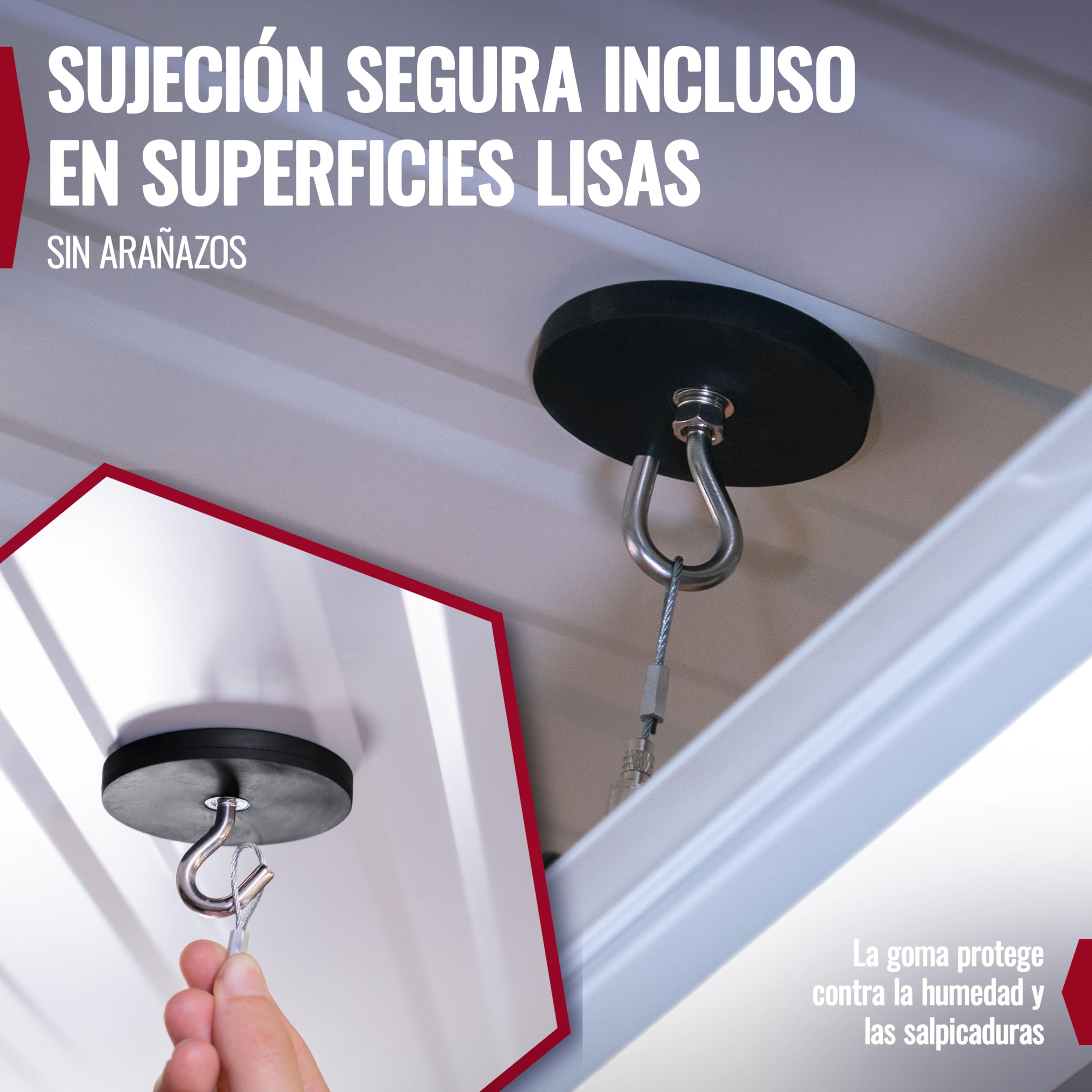 Poppstar 4x Imanes de goma con rosca, neodimio, diámetro 66 mm, con rosca interior M6, fuerza de sujeción 20 kg, con llave inglesa y 4 tornillos