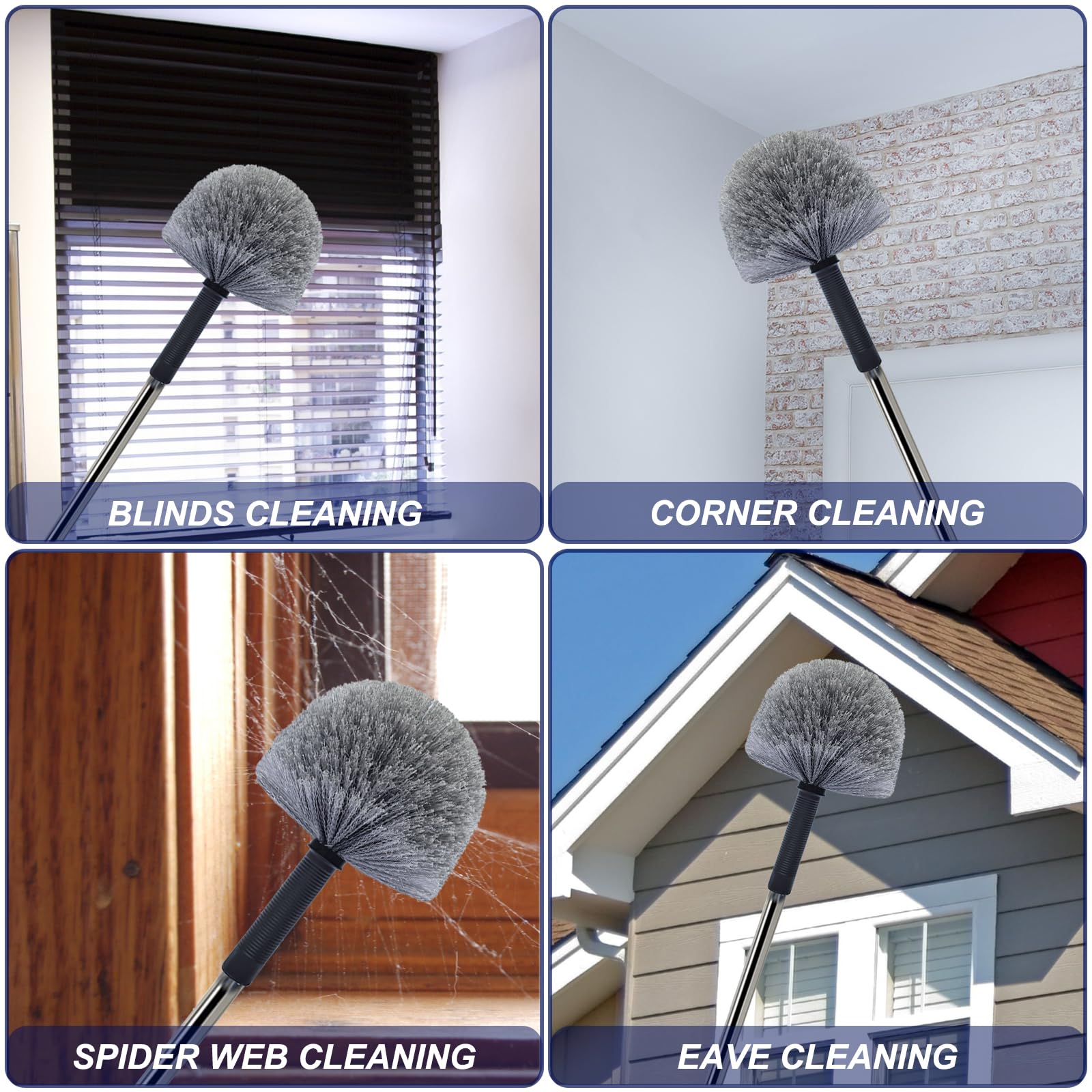 Cepillo de cabeza de telaraña de alta eficiencia para limpieza de interiores y exteriores, compatible con postes roscados Acme estándar, color gris (4)
