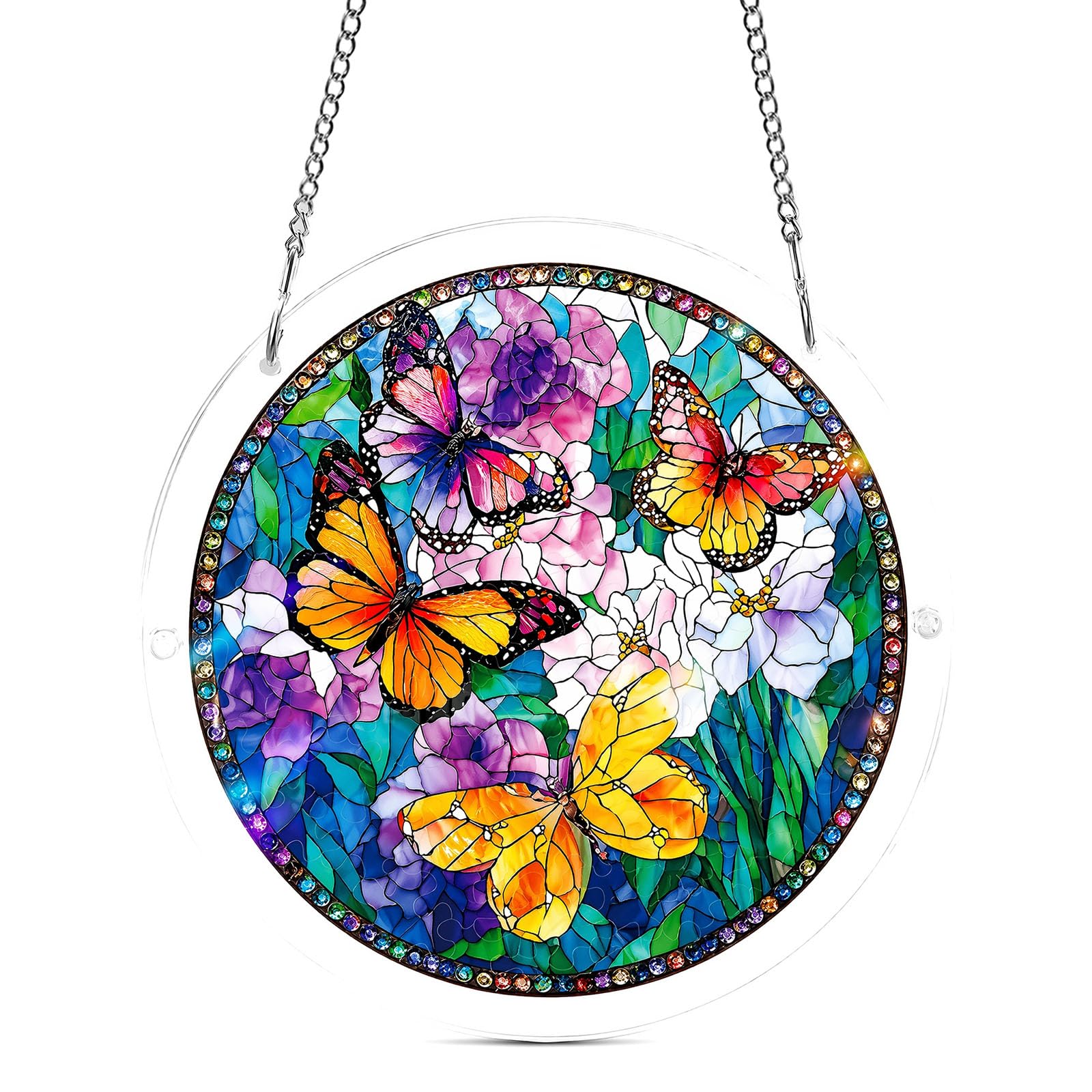 Acrylic Puzzle Window Hanging Suncatcher, 7.4-Inch Butterfly Jigsaw Suncatcher Kit,Acrylic Jigsaw Puzzle Suncatcher, DIY Stained Glass Effect Decor for Home, Garden, Birthday Gift