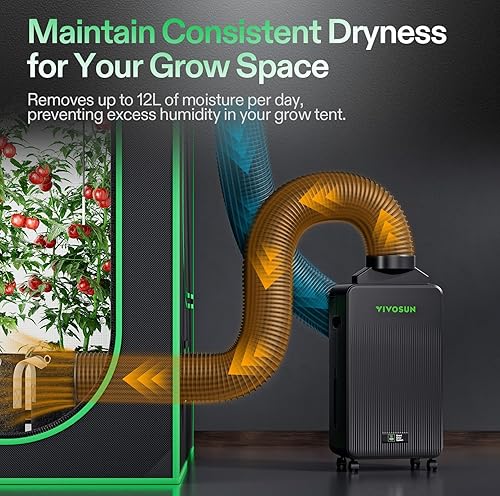 Miniatura 2 de VIVOSUN AeroDrain D12 - Deshumidificador ambiental inteligente, hasta 12Ldía, tanque de agua de 2 litros, con sonda de sensor de temperatura y