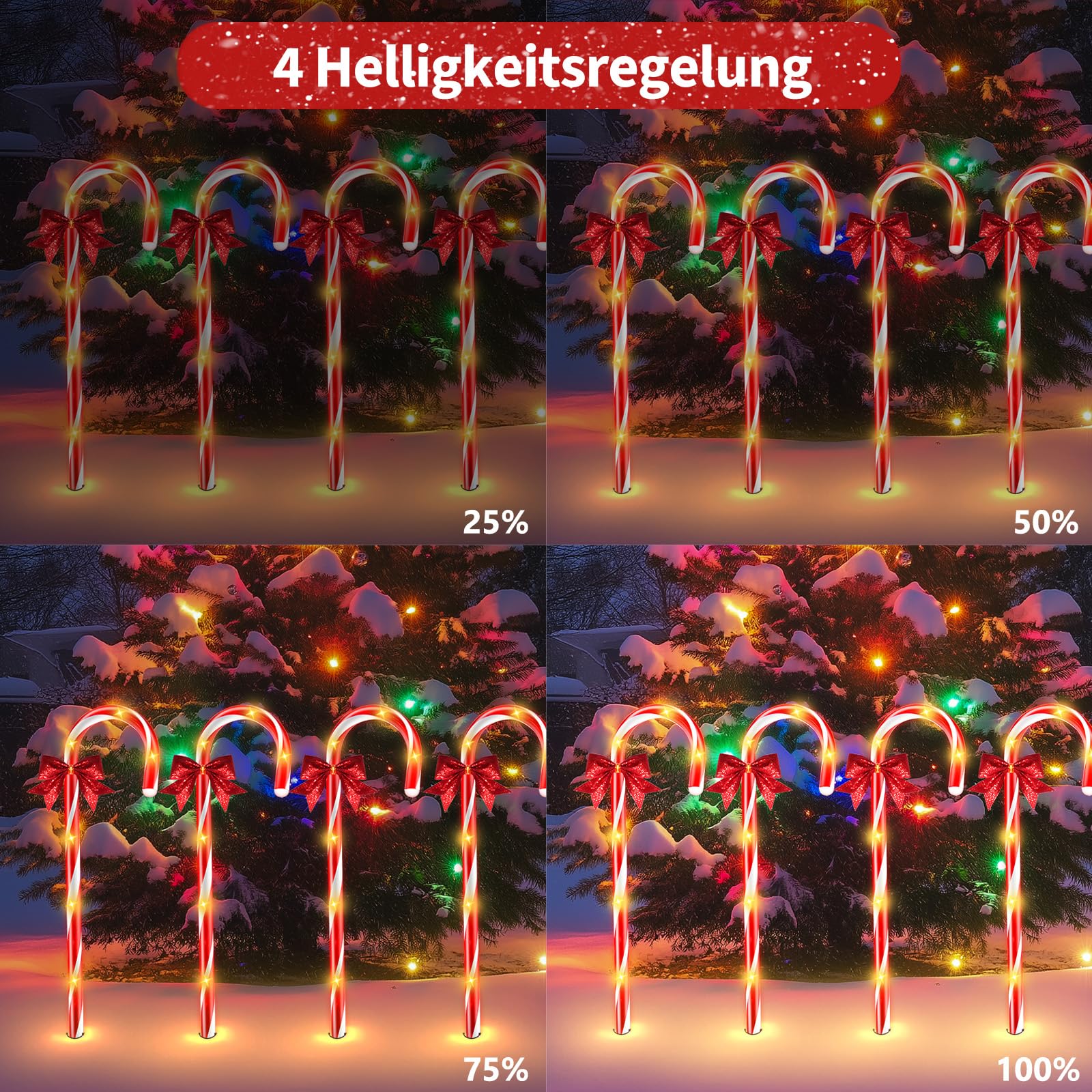 HELESIN Lot de 8 guirlandes lumineuses en forme de canne à sucre | Minuterie à 12 modes, décoration de sapin de Noël, canne à sucre éclairée, étanche, éclairage de Noël extérieur pour