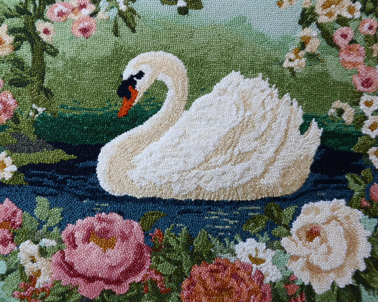 Henypt DIY Latch Hook Rug Kits Swans and Flowers 90x120cm