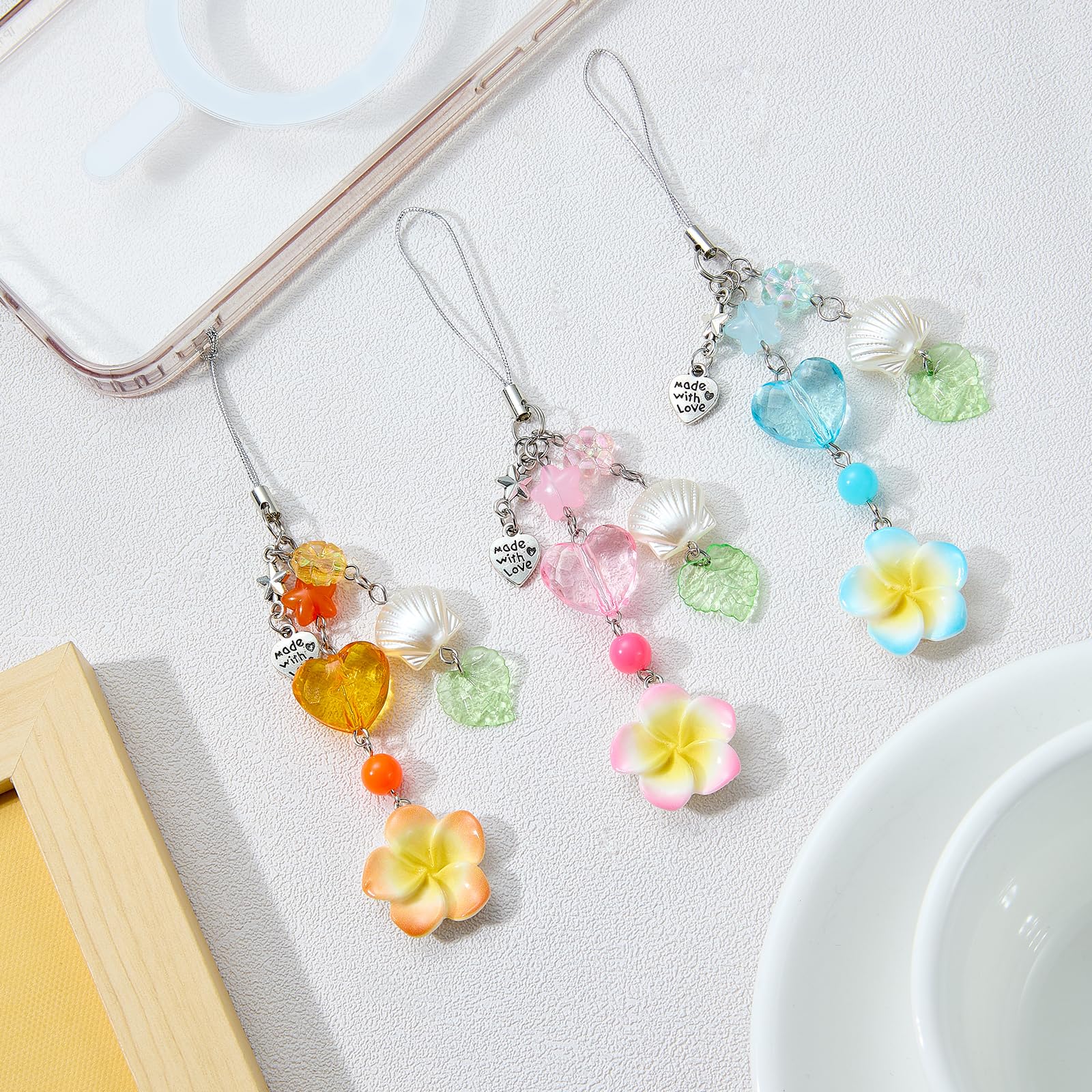 BEEFLYING Pendentif Fleur d'Hibiscus Y2K Charmes Doré en Forme de Cœur pour Téléphone Portable