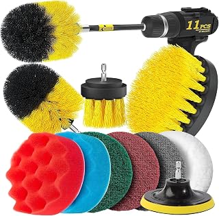 Holikme 11 Piece Drill Brush Attachment Set Scouring Pads Power Scrubber Brush Scrub Pads Cleaning Kit-All Purpose Cleaner for Bathroom Surfaces, Floor, Tub, Shower, Grout, Tile, Corners