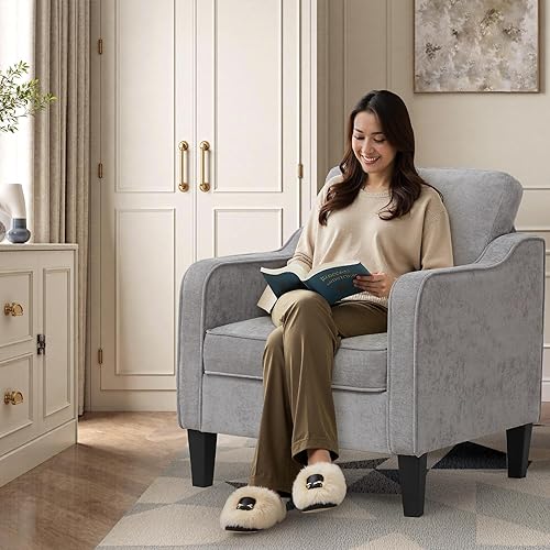 Miniatura 3 de Silla decorativa para sala de estar, silla de lectura moderna de mediados de siglo para dormitorio, sillón tapizado con bolsillos laterales, cómodo