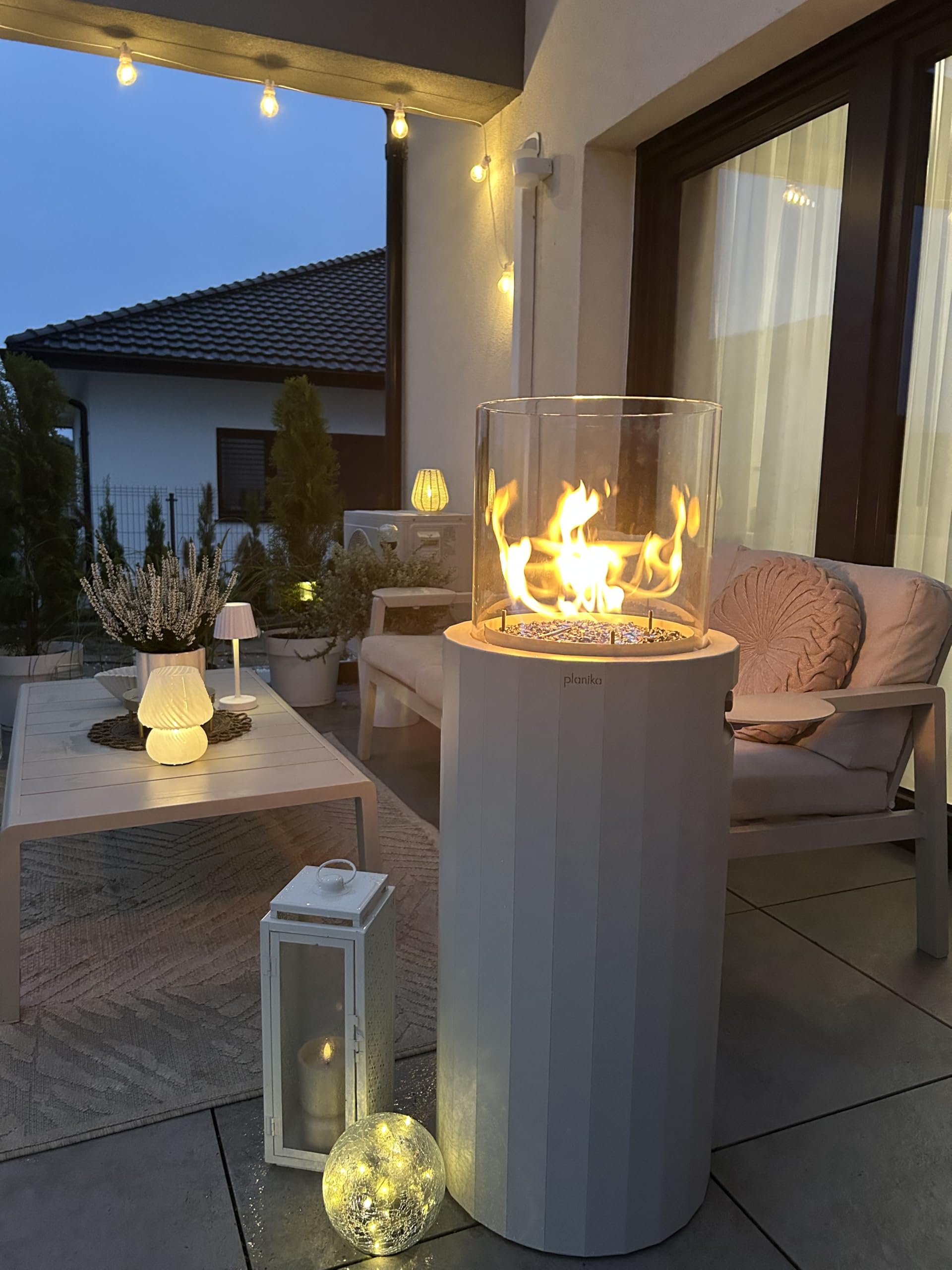 Planika BINO Camino a gas da esterno - Riscaldatore portatile per giardino e terrazza, Esterno da Balcone con Copertura