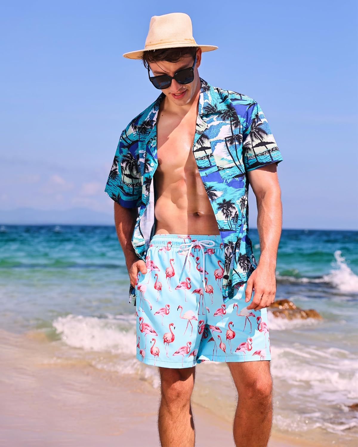 SILKWORLD Mens Swimming Trunks with Compression Liner Quick Dry 5 inch Swim Shorts with Zipper Pockets - Image 4