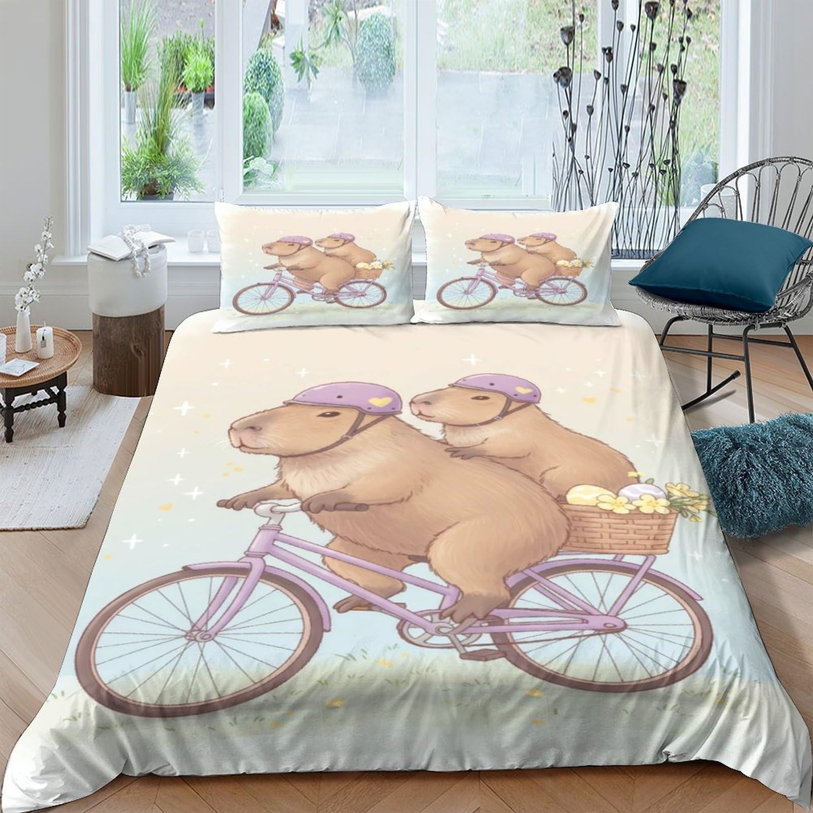 Ctjqhvkz Style-6 3D Printed Capybara Bike Ride Fitted Sheet Microfiber Soft Breathable Cartoon Animal Mattress Cover For Bedroom Dorm Decor Single（135X200cm）