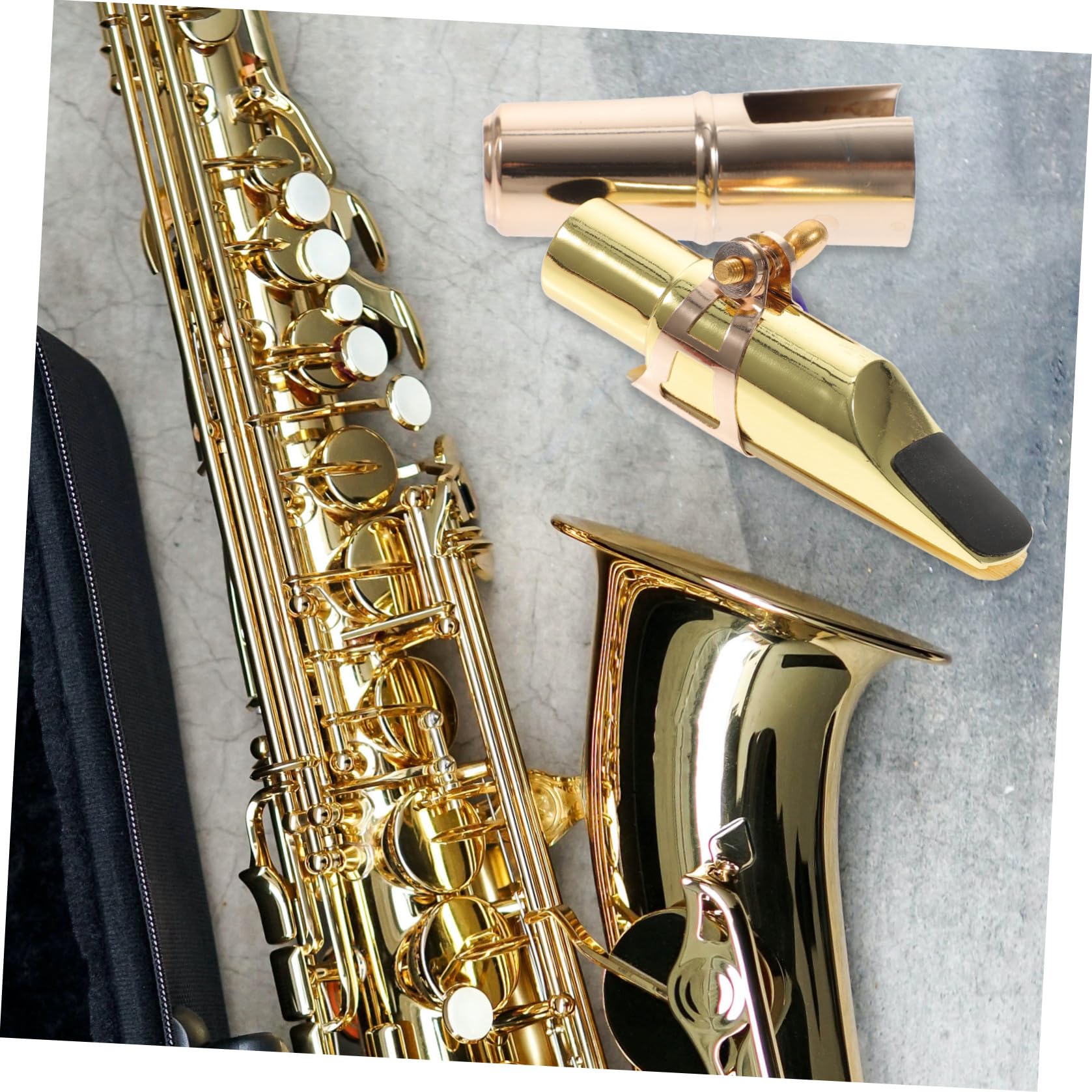 Bocchino Sax Oro in Metallo e Legno, Accessorio per Sassofono | Legatura Robusta e Antiusura, Design Semplice e Creativo, Set con Fermo per Ancia