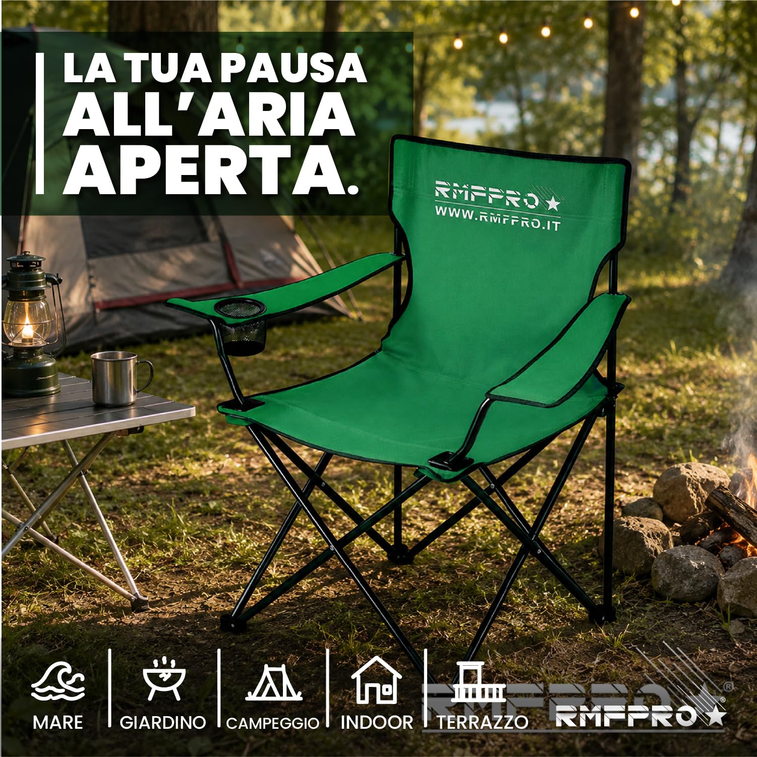 Set de 4 Sillas Camping Plegable con Asiento Cómodo y Relajante, Silla de Playa Portátil con Posavasos - Silla Mar y Jardín, Tejido Ligero Transportable Silla de Exterior Verde
