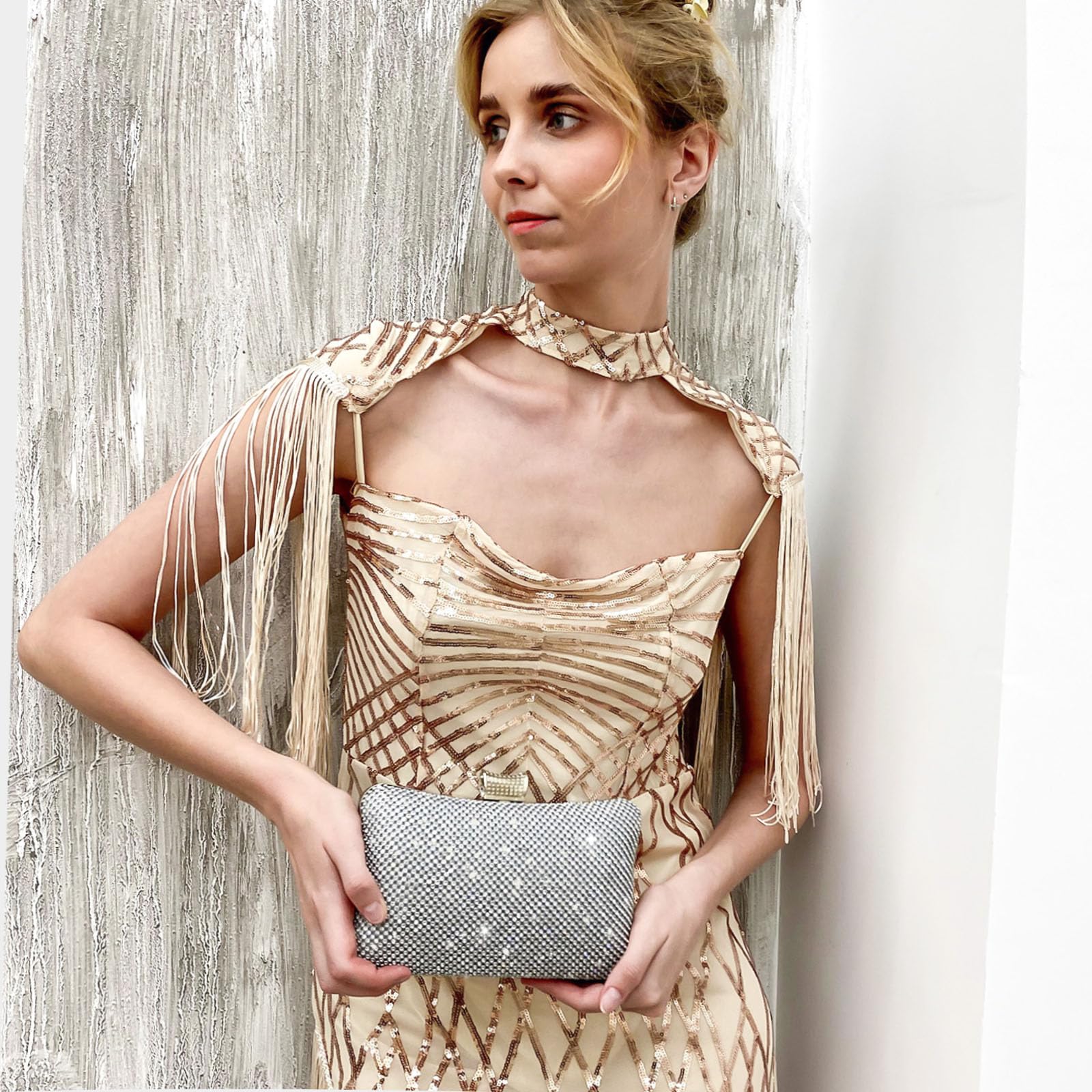 BAIGIO Pochettes et Clutches Femme en Strass, Sac Bandoulière avec Chaîne, Elegante Pochette Sac a Main Femme Ceremonie Mariage Cocktail