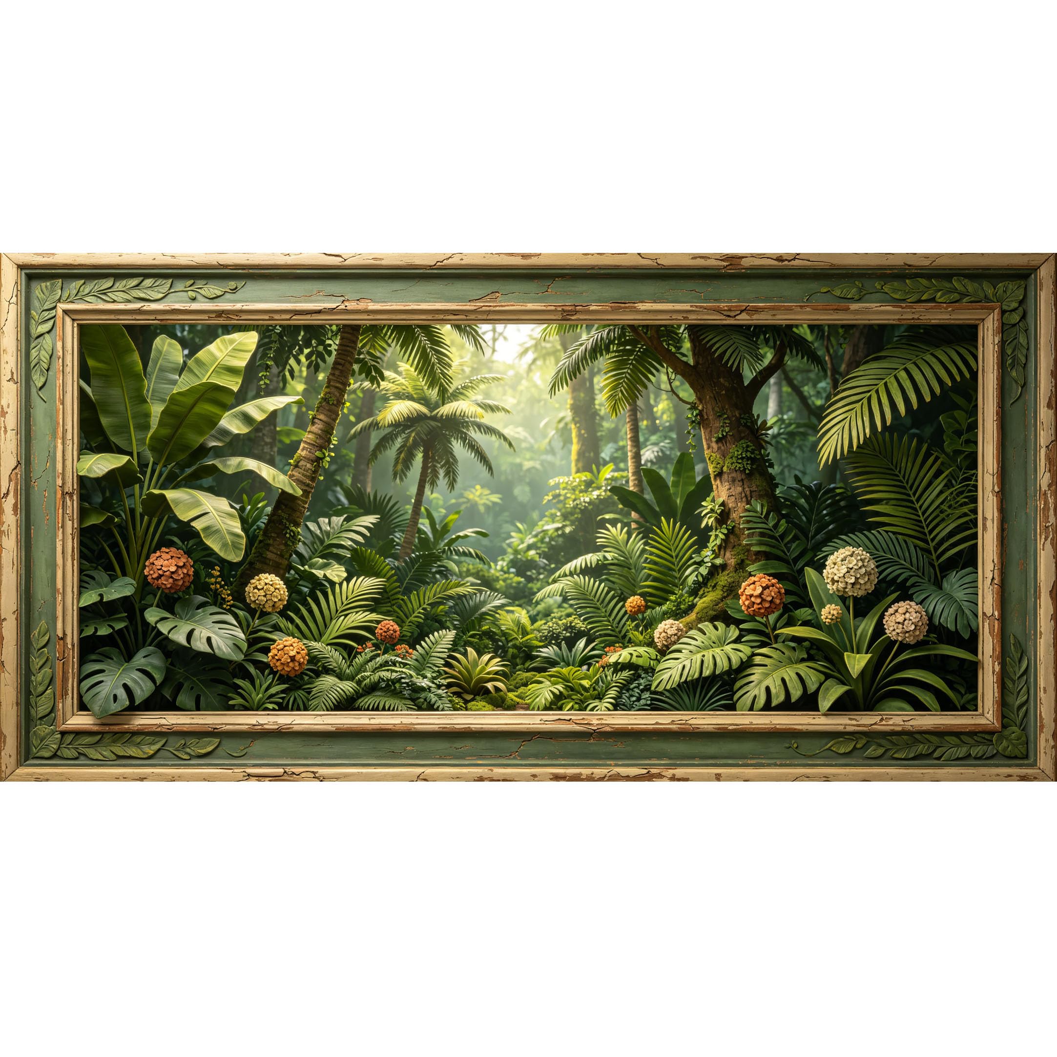 Agglomerix 3D Framed Wall Art Tropical Jungle Palm Tree Monstera Leaf Botanical Relief Effect Large Size SelfAdhesive Removable Wall Decor Prints Artwork for Living Room Bedroom Office