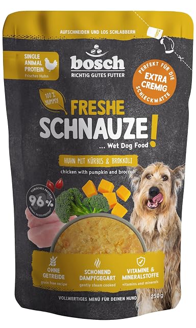Bozal Bosch Freshe, Pollo con Calabaza y brócoli 1 x 250 g, Comida húmeda Suave al Vapor para Perros