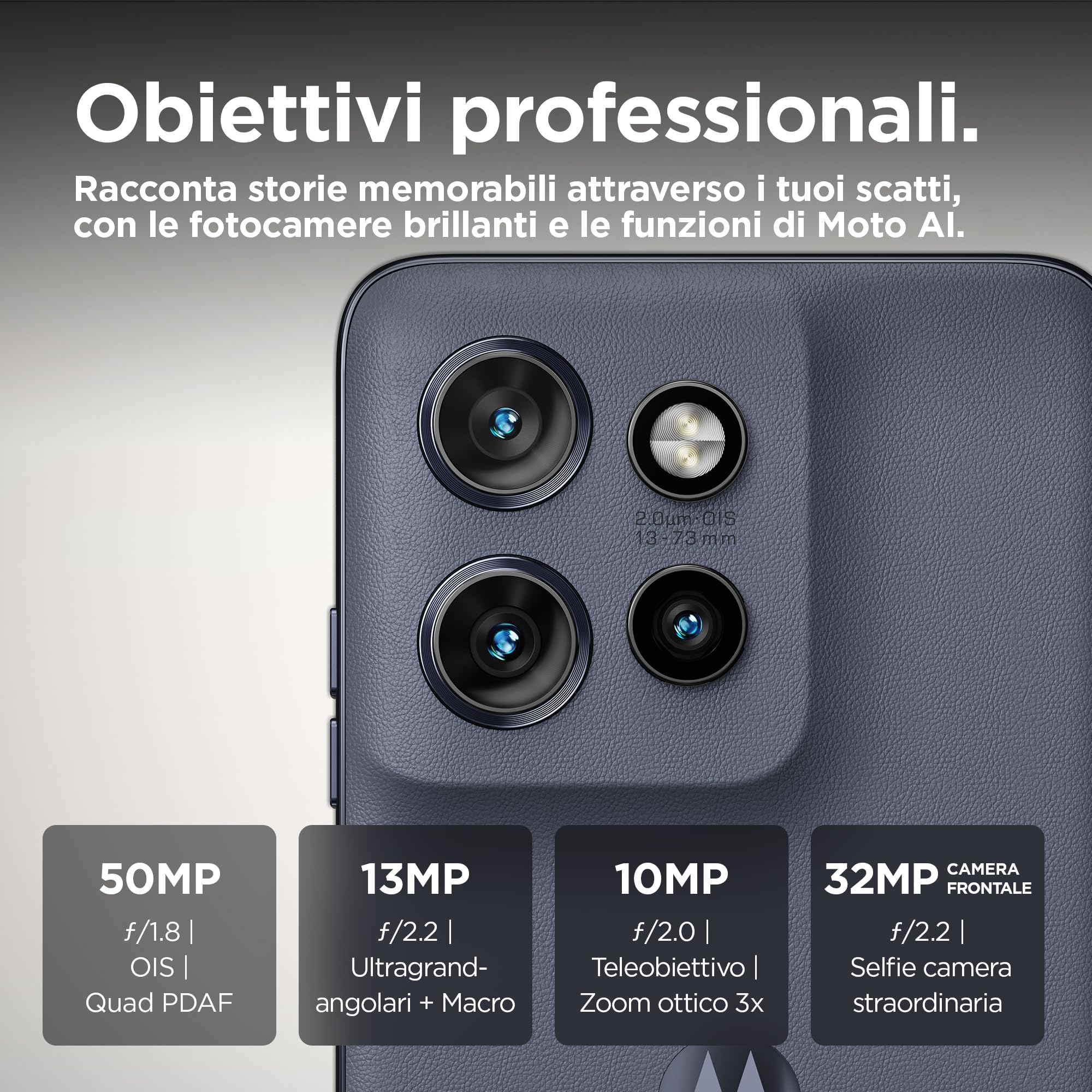 Motorola edge 50 neo (8/256GB, Fotocamera Sony LYTIA™ 700C 50+13+10MP selfie 32MP, Display 6.36" pOLED 120Hz, IP68, MediaTek MTK 24M, batteria 4310mAh, ricarica 68W, Android 14), PANTONE Grisaille