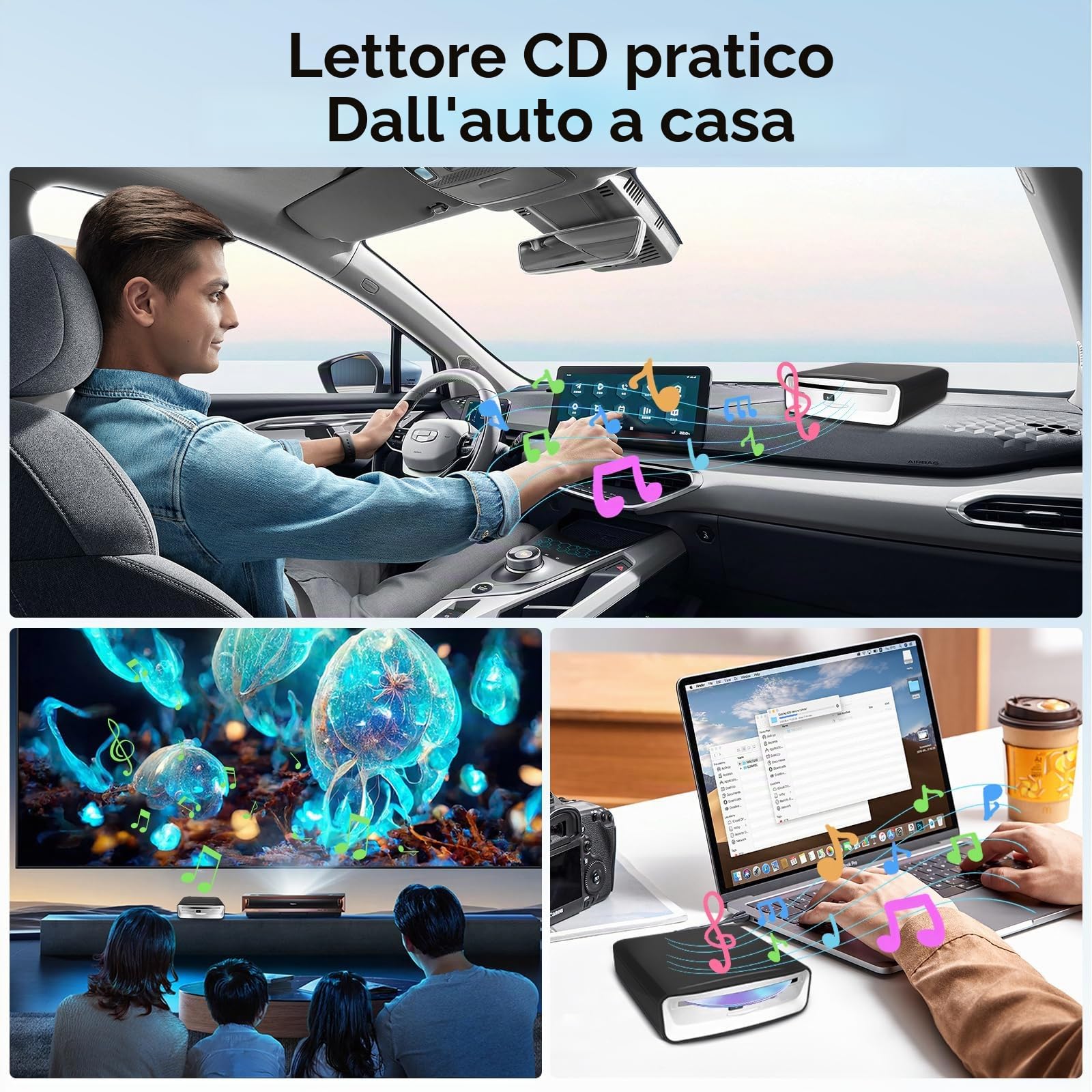 Lettore CD/DVD Esterno per Autoradio Android con Connessione USB, Controllo Touchscreen, Plug & Play, Senza Necessità di Alimentazione Esterni