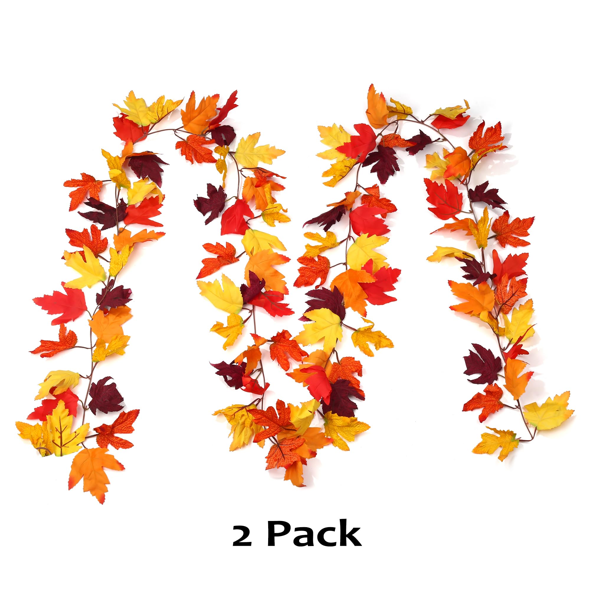 XIANNVXI 2 Pack Dark Red Autumn Garland 79" Fall Autumn Leaves Garland Fake Maple Leaf Rattan Vine for Autumn Home Decor Home Fall Decor - Image 3