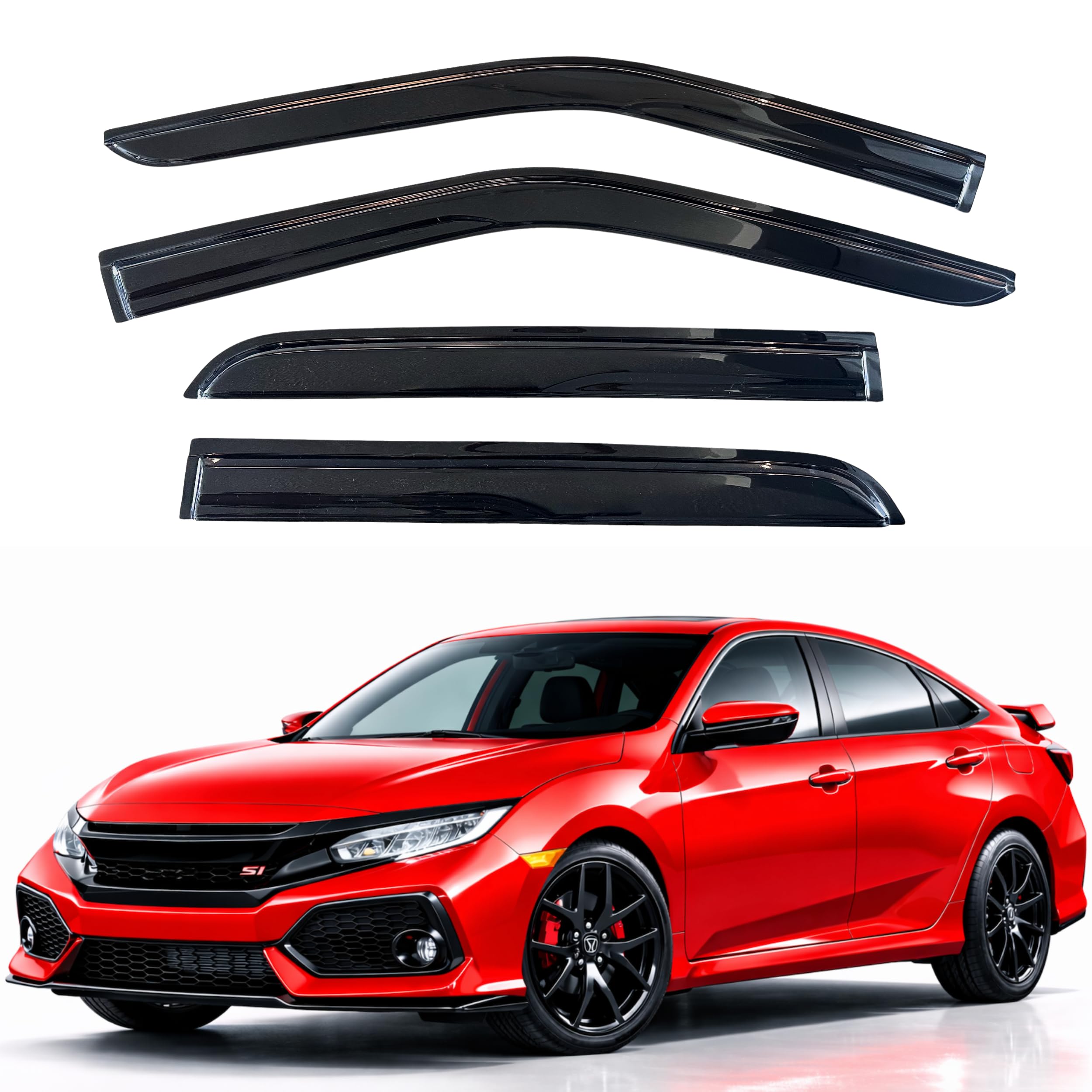 KPY Rain Guards Fit for 2016-2021 Honda Civic, Out-Channel Window Visors Vent Wind Deflectors 4PC, Car Accessories for 16-21 Civic (Sedan Only)