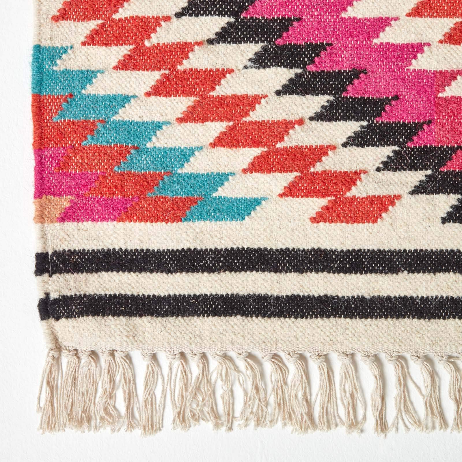 HOMESCAPES - Tapis Kilim en Laine à Motif géométrique Multicolore, Fabrication Artisanale - Manila - 90 x 150 cm