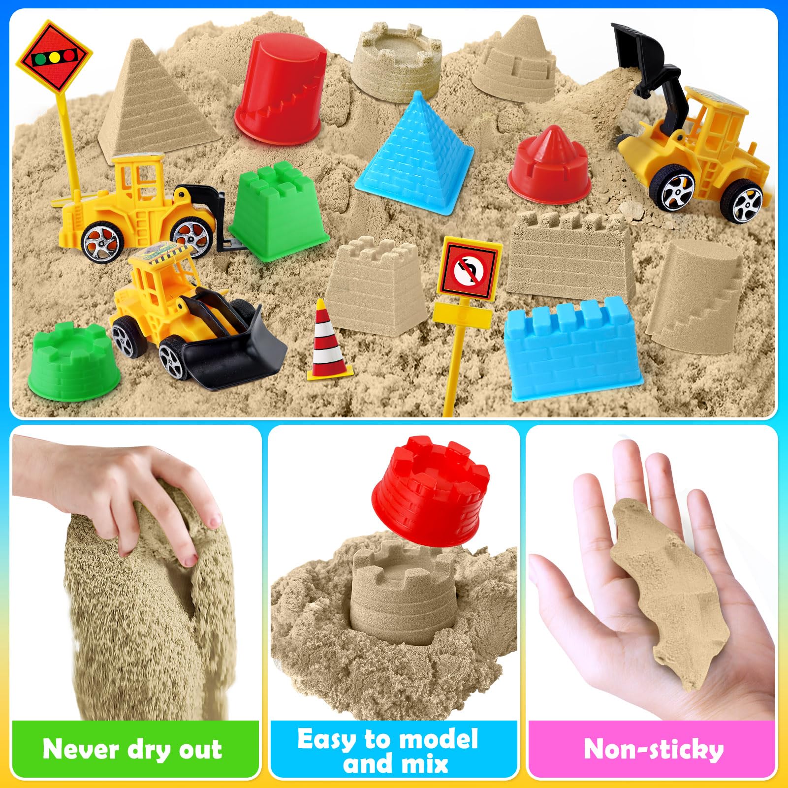 essenson Magic Sand Set, Baustellen Spielsand für Kinder, Sandkasten mit 19 Zubehörteilen, Zaubersand Sandspielzeug für Jungen ab 3-12