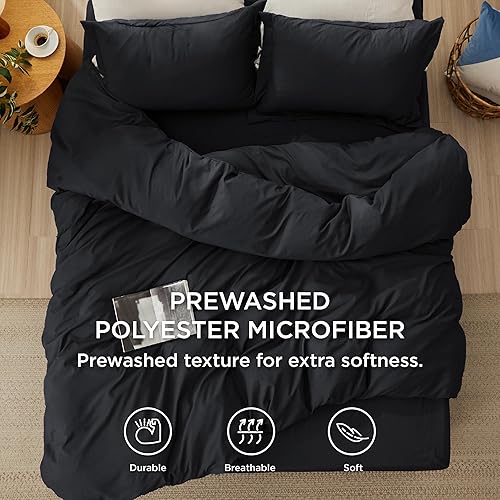 Vista 111 de Bedsure Funda de edredón azul pizarra tamaño Queen – Juego de ropa de cama extra suave prelavada similar al algodón, incluye 1 funda de edredón