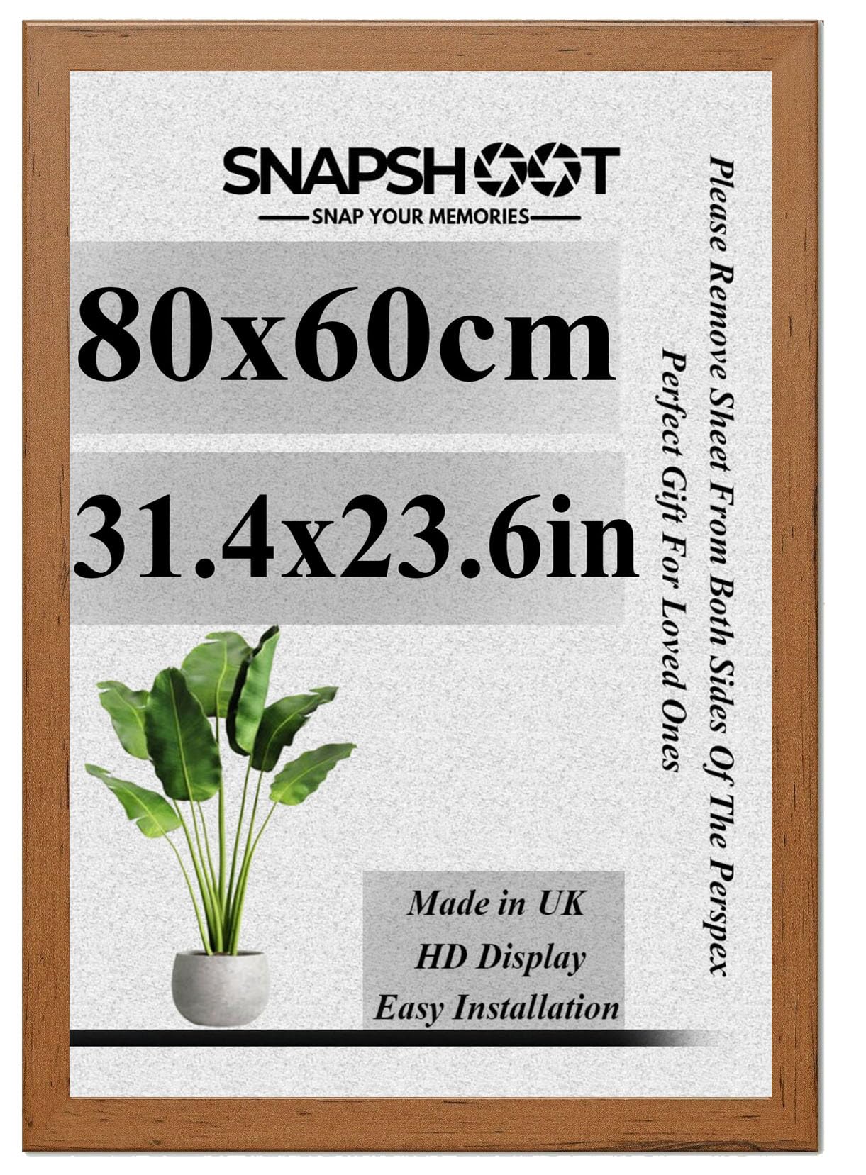 Snapshoot 80x60cm-Walnut Large Picture Frames-MDF Wooden Photo Frames-HD Acrylic Front-Maxi Poster Frames For Art Print-Jigsaw Puzzle-Certificates-Modern Wall Hanging For Home & Office Décor