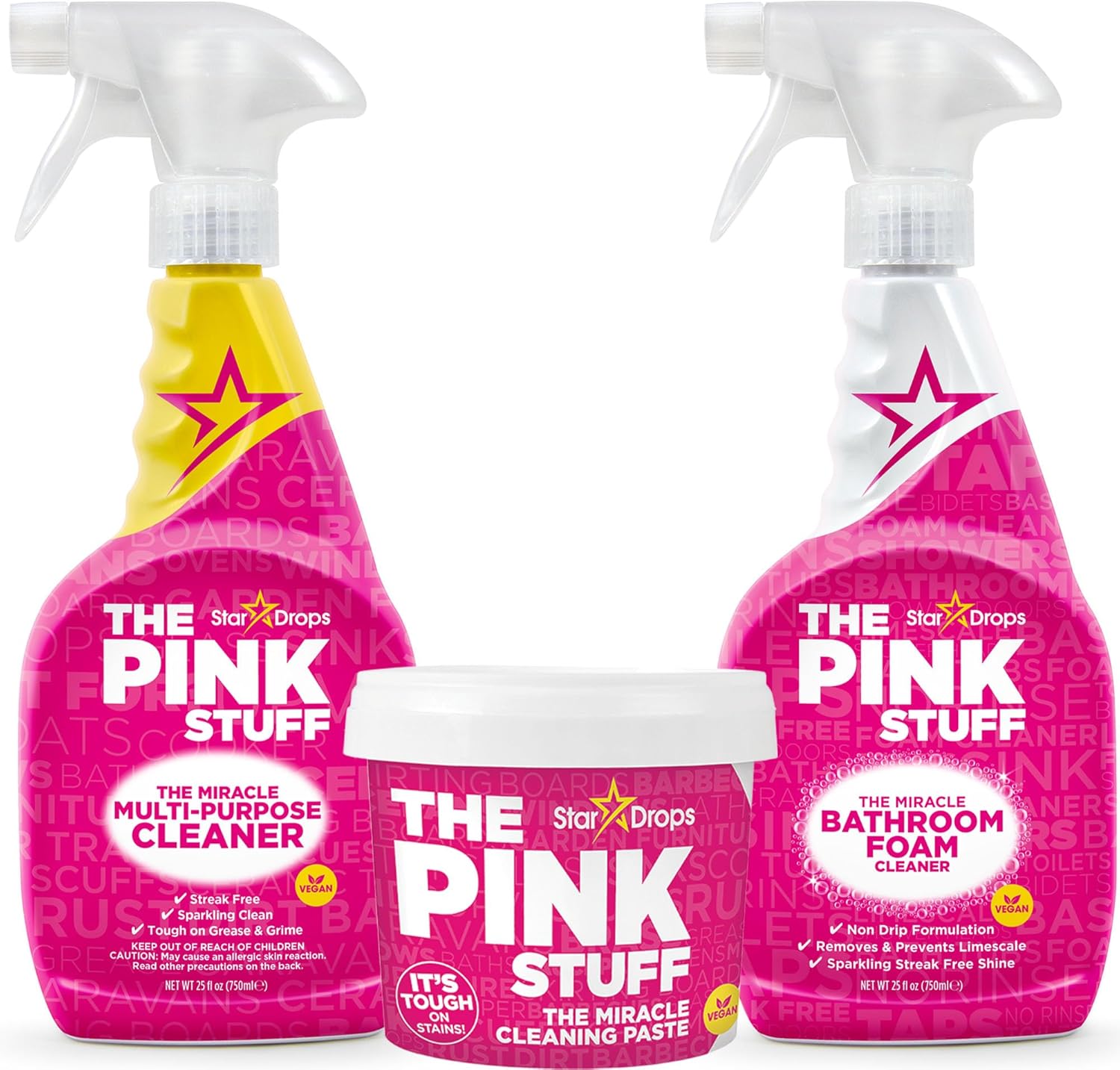 Stardrops - The Pink Stuff - The Miracle Cleaning Paste, Multi-Purpose Spray, And Bathroom Foam 3-Pack Bundle