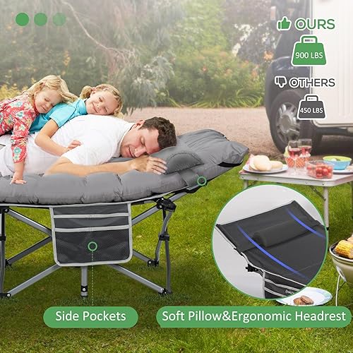 Miniatura 3 de LOENIY Catres plegables para dormir de 900 libras, catres de camping para adultos con cojín, catre de dormir, cama de camping con colchón (gris)