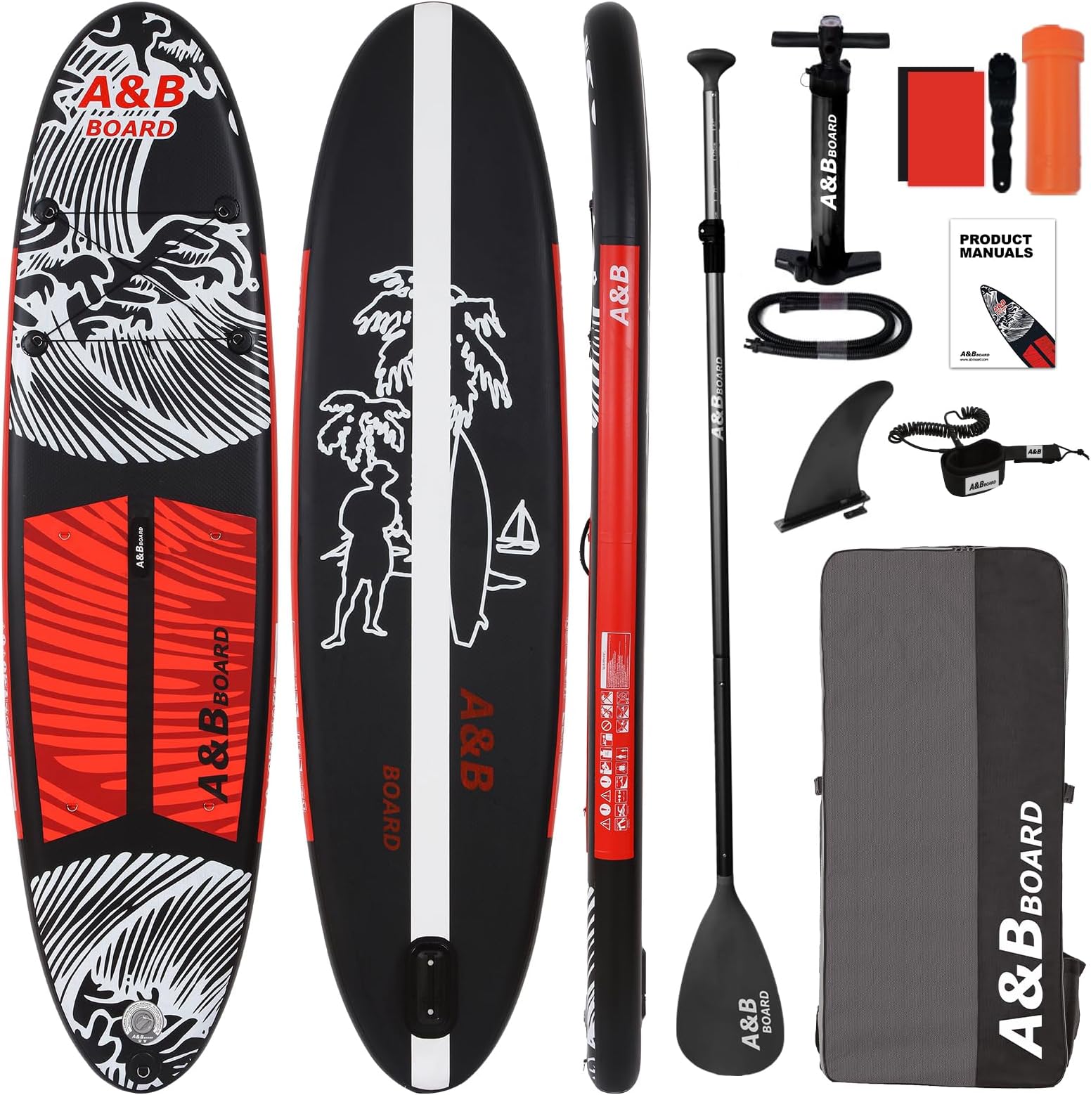 A&BBOARD Inflatable Stand Up Paddle Board, 10ft/11ft Paddle Boards for Adults with Premium SUP Paddleboard Accessories & Backpack, Dual Action Pump, Wide Stance, Non-Slip Deck for Beginners & Experts
