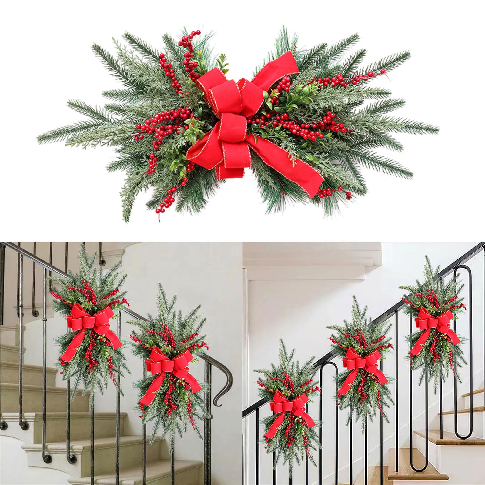 Weihnachtskranz 70 Cm Mit Samtschleife - Künstliche Tannengirlande Für Tür, Treppe Oder Garten Als Saisonale Deko