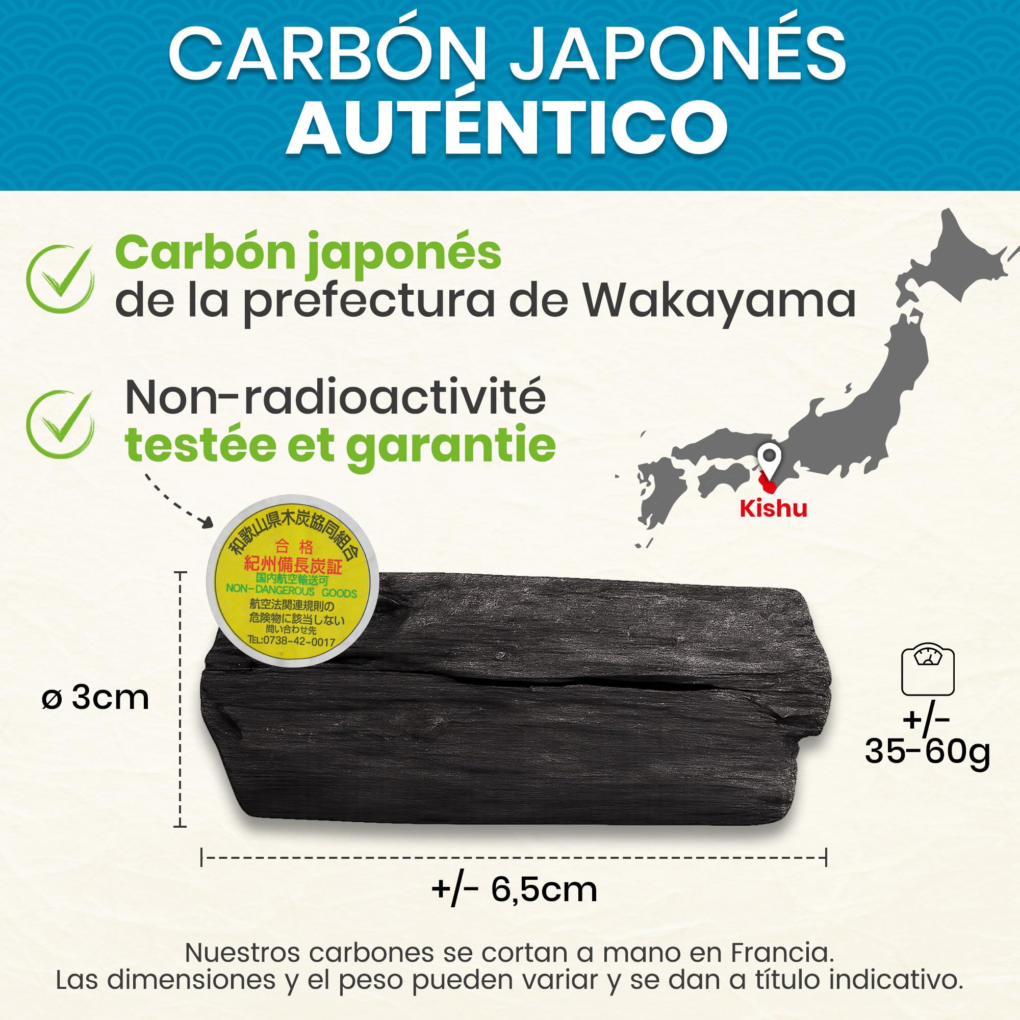 ORINKO® Carbón Activado Binchotan de Kishu x6 - Filtro Natural para Purificar hasta 2.5L de Agua en Jarras y Botellas - Carbón Vegetal Binchotan Ecológico Reutilizable - Calidad Japonesa