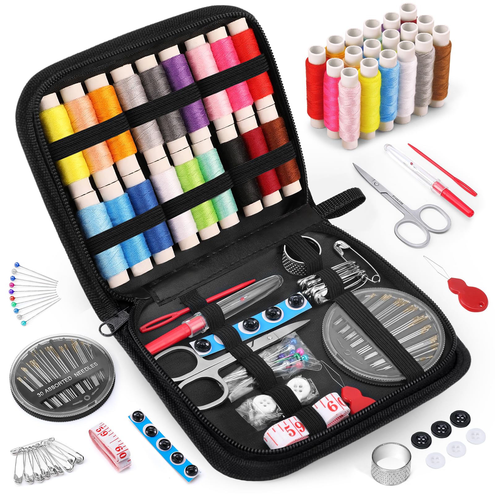 Futricy Sewing Kit for Adults, Beginner, Kids, Traveler, Emergency Repair, Home DIY, Mini Portable Sewing Supplies Accessories with Thread, Needle, Scissors, Measure Tape, Thimble etc