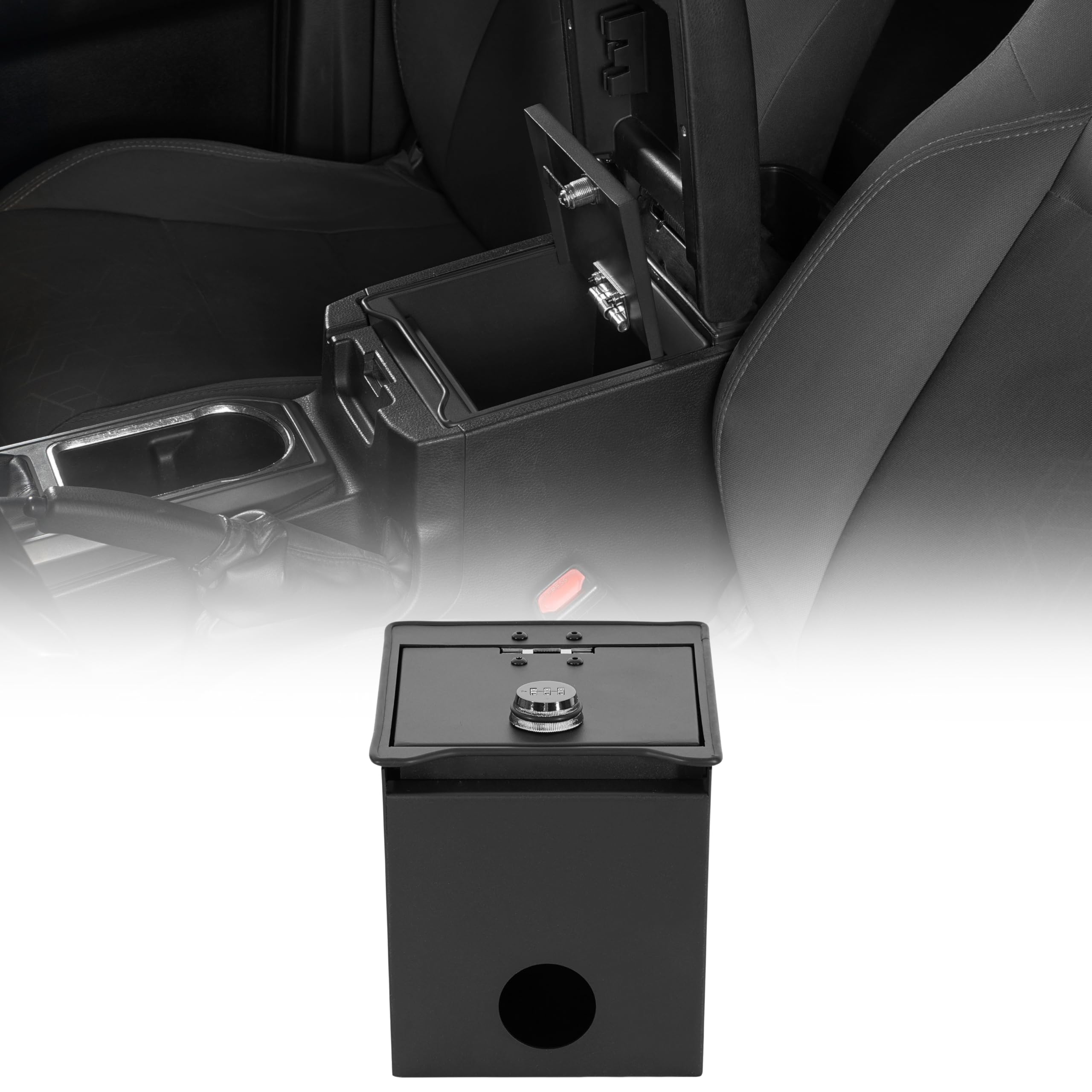 Tacoma Center Console Safe Lockbox Insert Armrest Storage for 2016-2023 Toyota Tacoma 3rd Gen Pickup Truck, Heavy Duty Black Steel Password Lock Box Vault