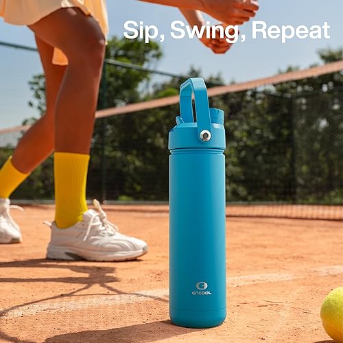 Miniatura 236 de ENCOOL Botella de agua aislada con popote, de acero inoxidable, a prueba de fugas, sin BPA, al vacío de doble pared que se mantiene fría durante 24