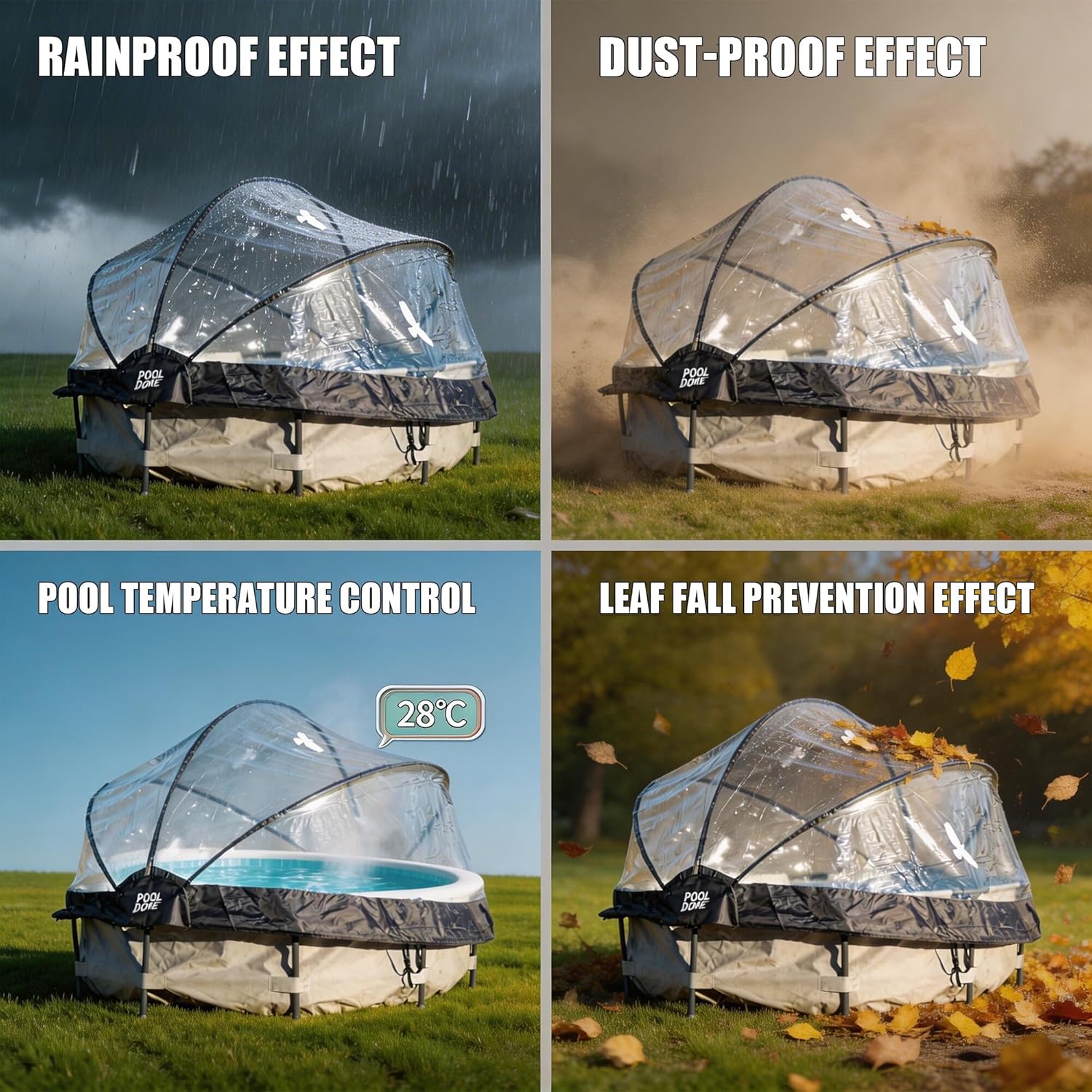 12 FT Pool Dome Enclosure for Above Ground Pools, All Weather Pool Canopy Cover with UV Protection, Round Pool Shade Shelter Keeps Water Clean & Warm, Easy Open Design (12 FT)
