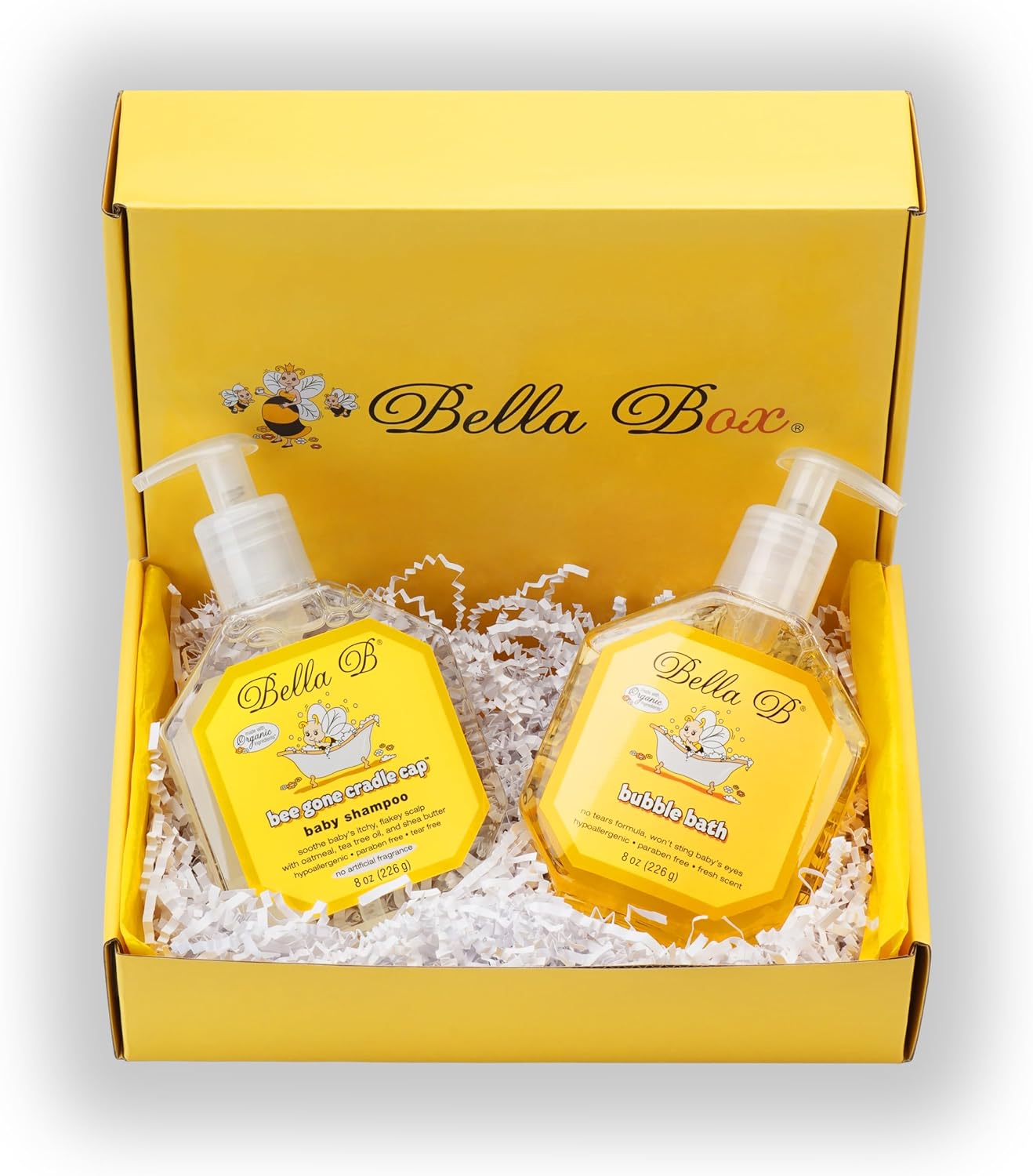 Bella B Gift Set - Includes Bella B Cradle Cap Shampoo 8 oz and Bubble Bath 8 oz - Baby Shampoo For Healthy Scalp - Natural Bubble Bath - Made With Organic Ingredients