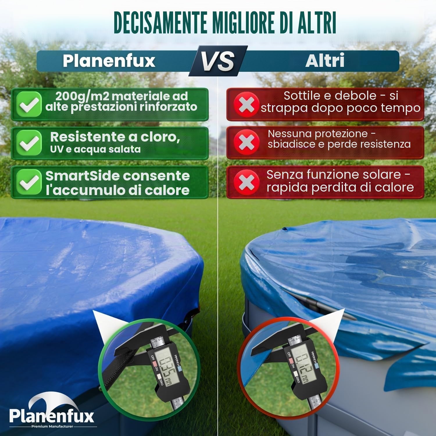 Planenfux Copertura per piscina rotonda, 244 cm (per vasca Ø 240 – 280 cm) | Telo di copertura per piscina 2 in 1 in materiale PE da 200 g/m² | Telo solare per piscina per estate e inverno, Ø 340 cm