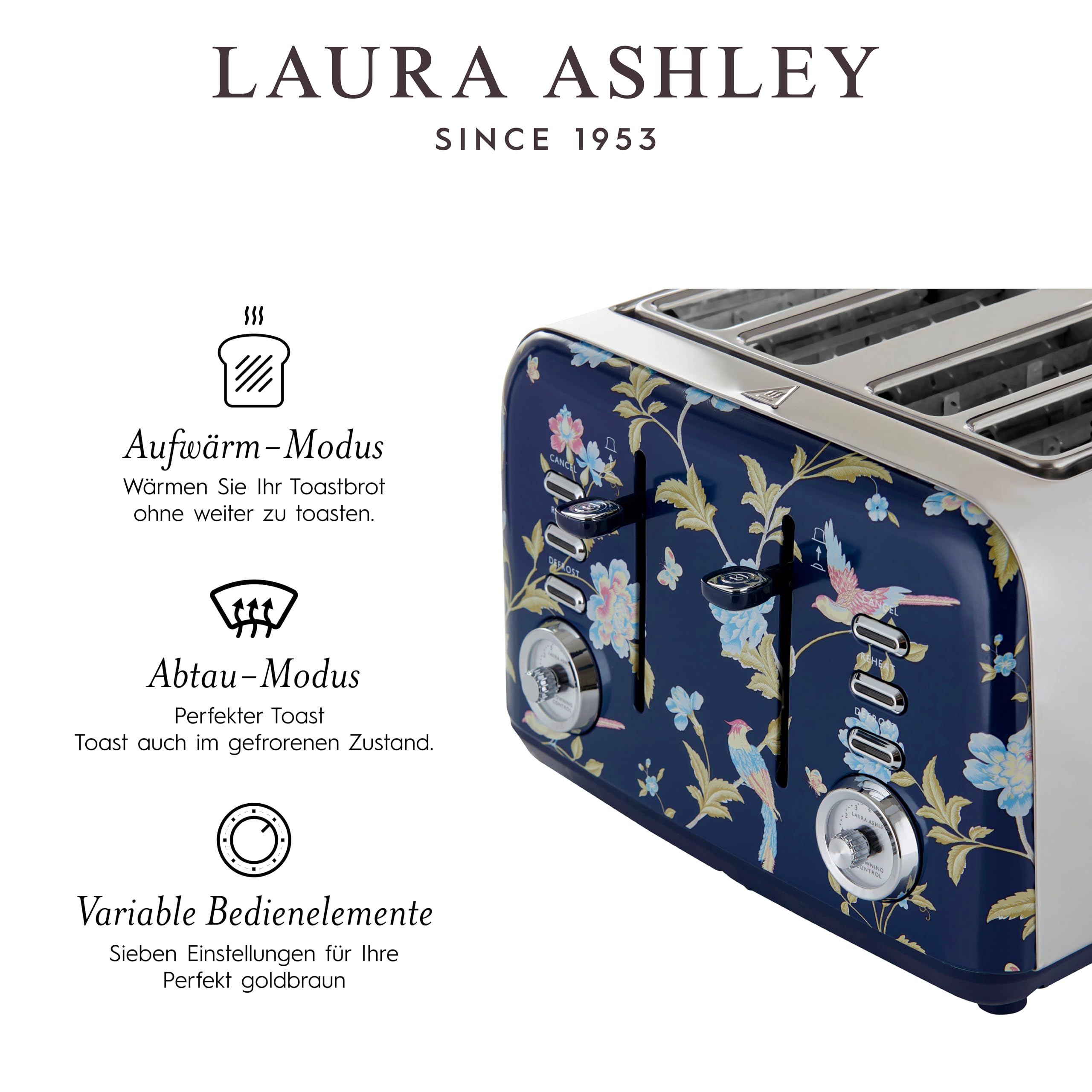 Laura Ashley VQ Elveden Marine Toaster und Wasserkocher Set 4-Scheiben