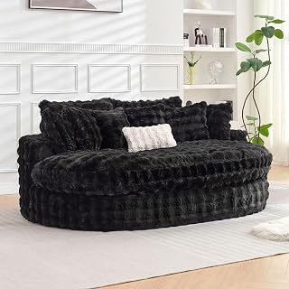 TYBOATLE 83'' Oversized Round Chaise Lounge Indoor Chair w/ Deep Seat, Double Memory Foam Cushion, Plush Fluffy Couch & Circle Bed (Black)