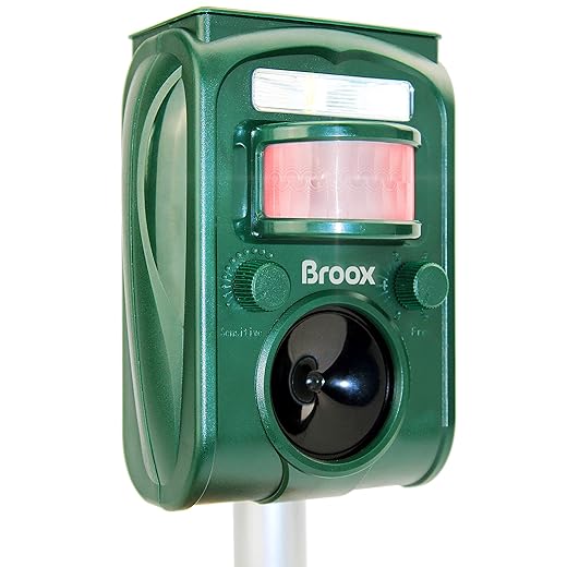 Broox 2025 Upgraded Solar Animal Repellent, Cat Repellent Outdoor, Squirrel Repellent, Deer Repellent, Ultrasonic pest Repeller, IP65 Waterproof, Motion Detection, Dog, Raccoon, Skunk, Rabbit, Rodent