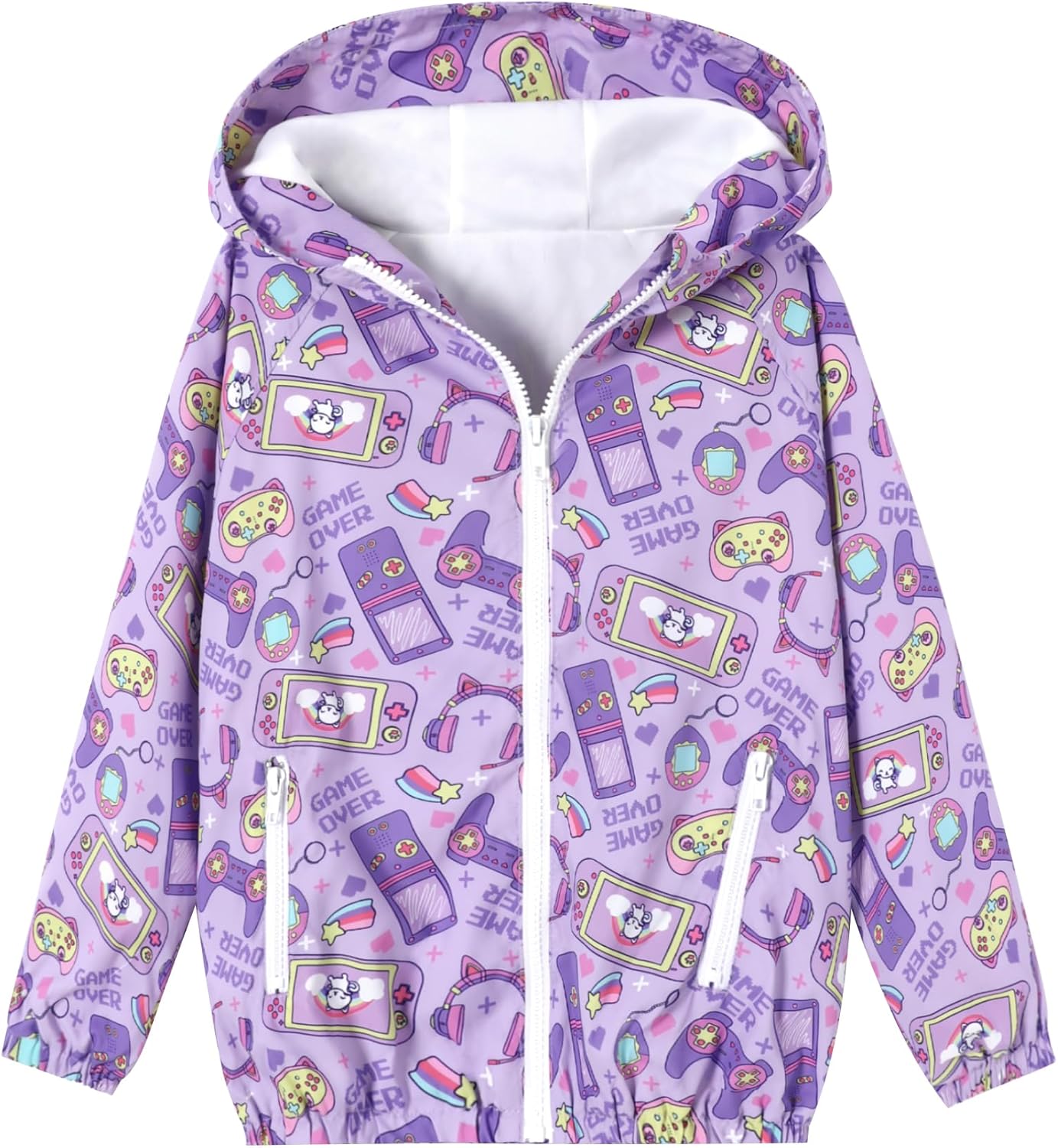 Toddler Girls Jacket Lightweight Hooded Windbreaker Kids Water-Resistant Light Rain Jacket Print Outwear 4-10Y