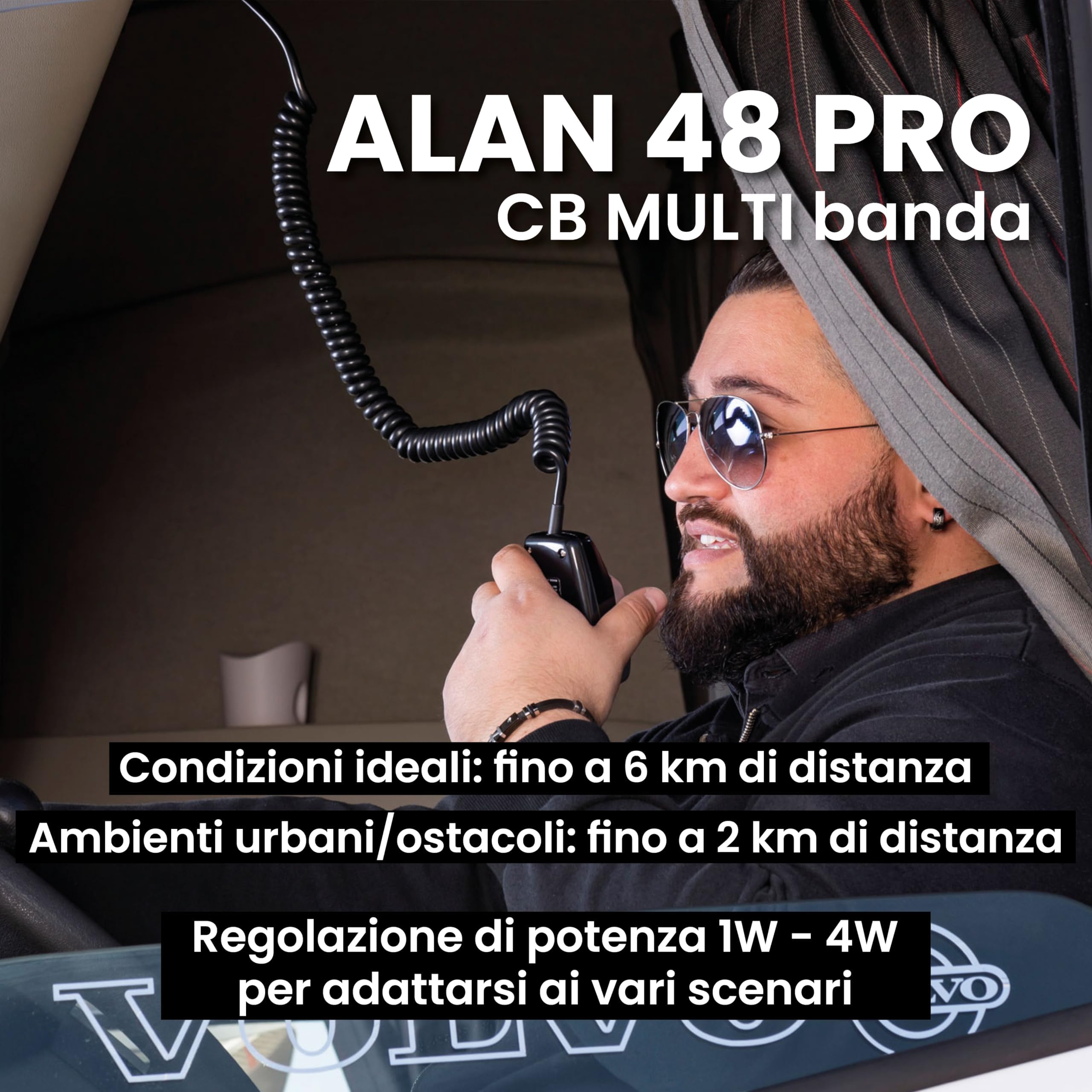 Midland - Radio CB ALAN 48 PRO, Ricetrasmittente Veicolare Multibanda Senza Licenza, Potenza Regolabile 1W/4W, Display LCD, SCAN, Dual Watch, RF Gain, Filtri ANL e Noise Blanker, Microfono 6 Pin