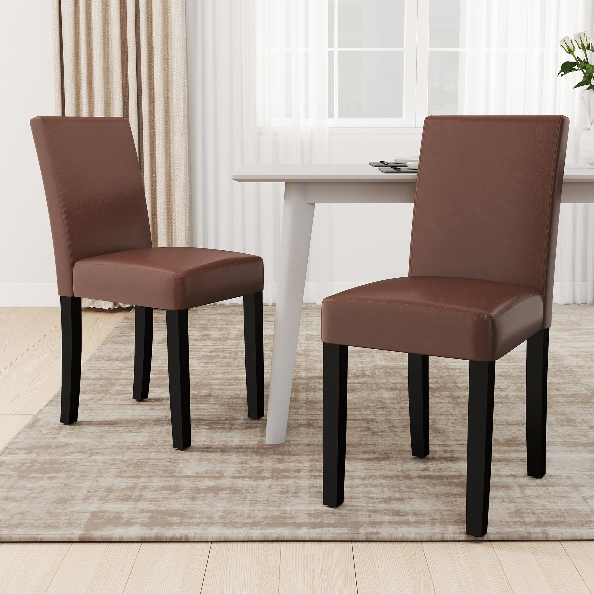 thksbought Modern PU Upholstered Dining Chairs Set of 2,Elegant Design Kitchen & Dining Room Chairs with High Back, Solid Wood Legs, Water-Resistant