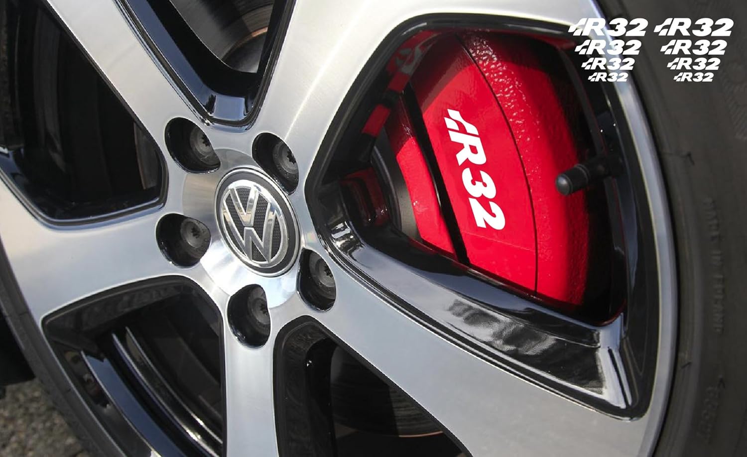 VW R32 Brake Caliper Mirror Window Decal Set 8pcs. (White)