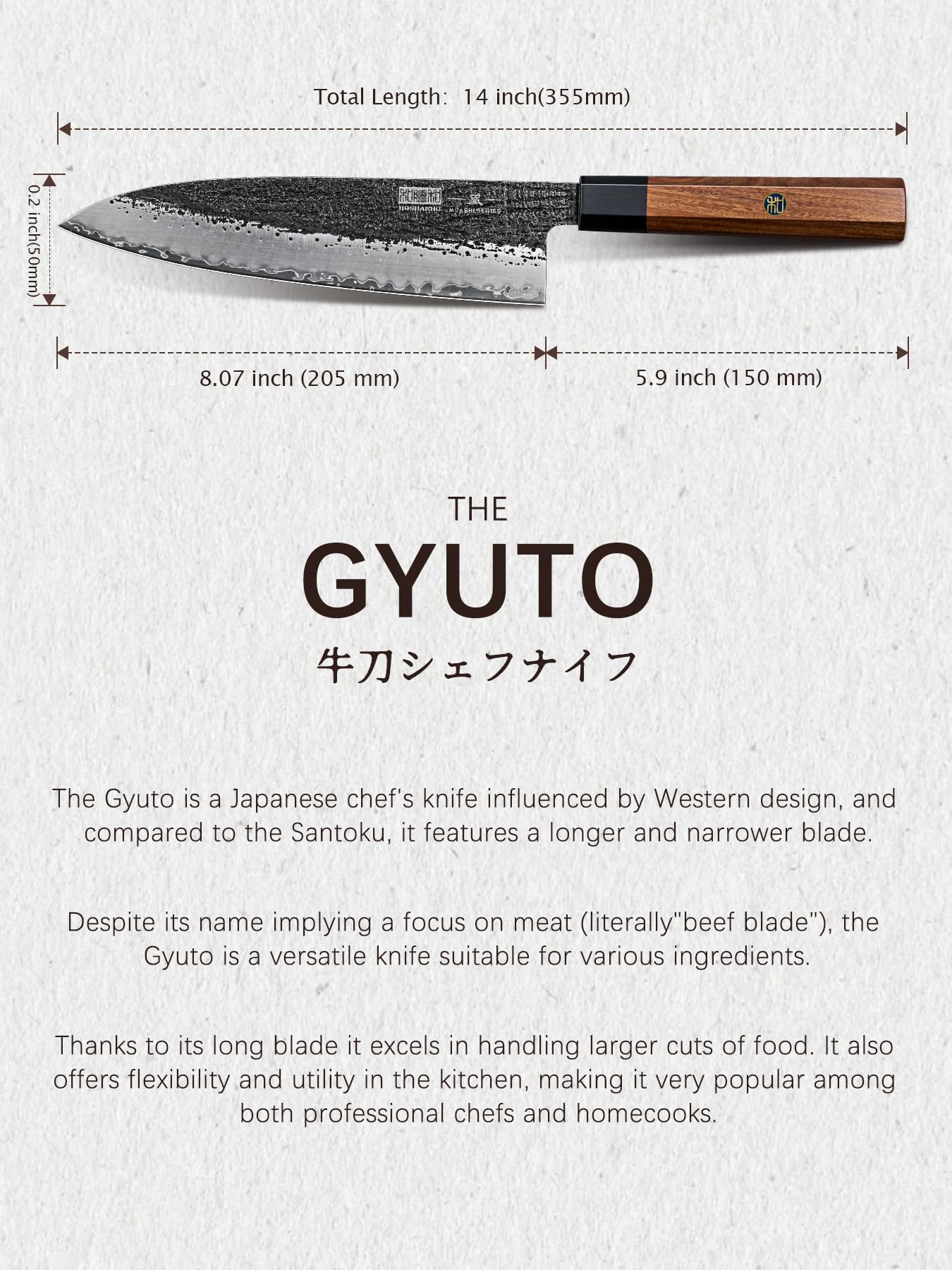 HOSHANHO Couteau de Chef 20 CM, Couteau de Cuisine 9 Couches 10CR15MOV en Acier au Carbone, Couteau Cuisine Professionnel Japonais Gyuto Chefs avec Poignée Octogonale en Bois de Rose
