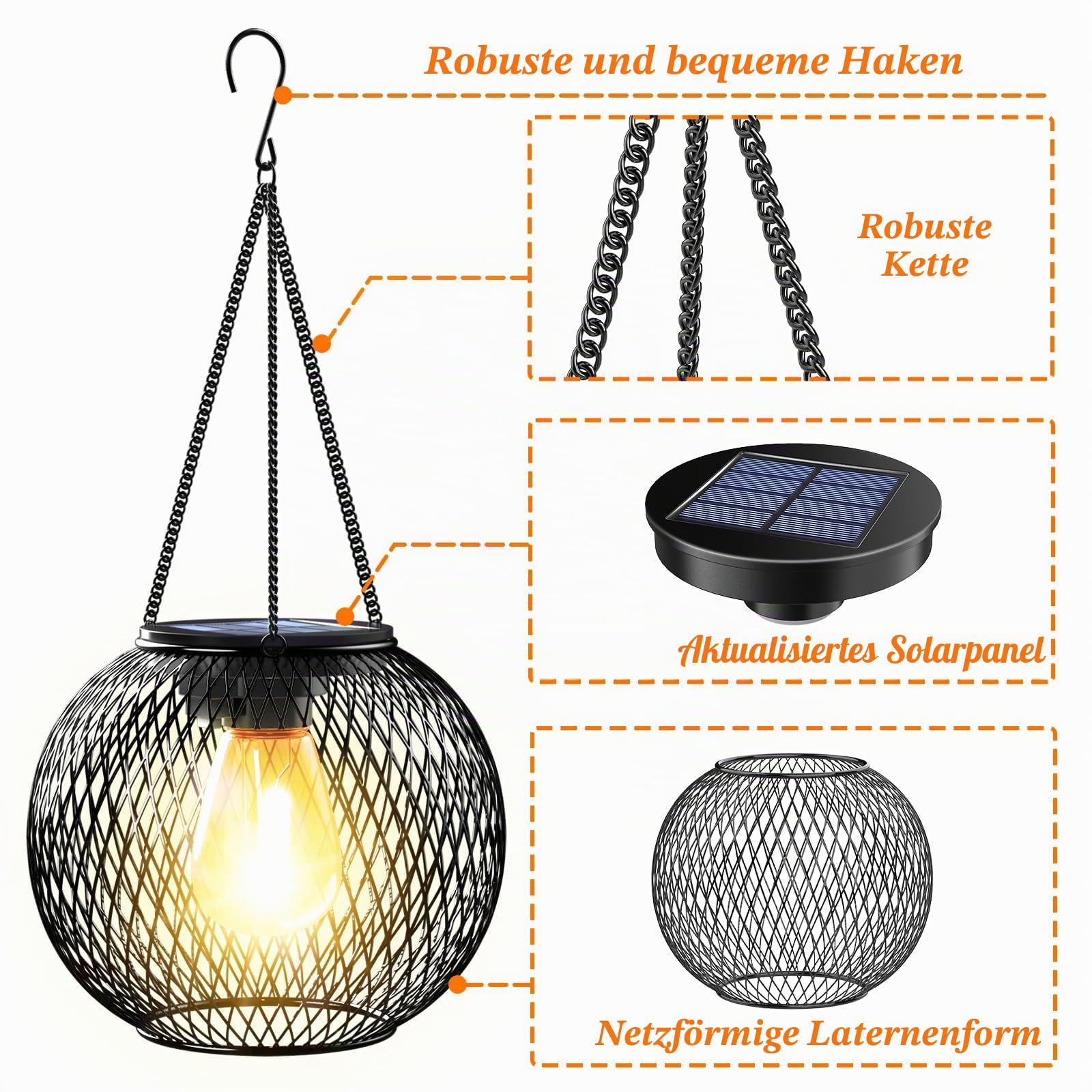 Solarlampen für Außen, Ortiny 2 Stück IP65 Wasserdicht Metall Solarlampen für Außen Garten Christmas Decorations Solarlampen für Garten Draußen Gartendeko Patio Baum Balkon Rasen Wand Tisch Geschenk