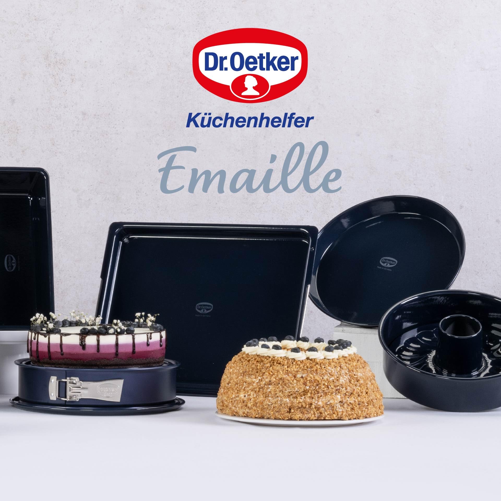 Dr. Oetker Backblech Back-Liebe Emaille – Schnitt- & kratzfestes Blech passend für jeden Backofen mit Emaille & Antihaft-Beschichtung – Verstellbares Backofenblech in Dunkelblau