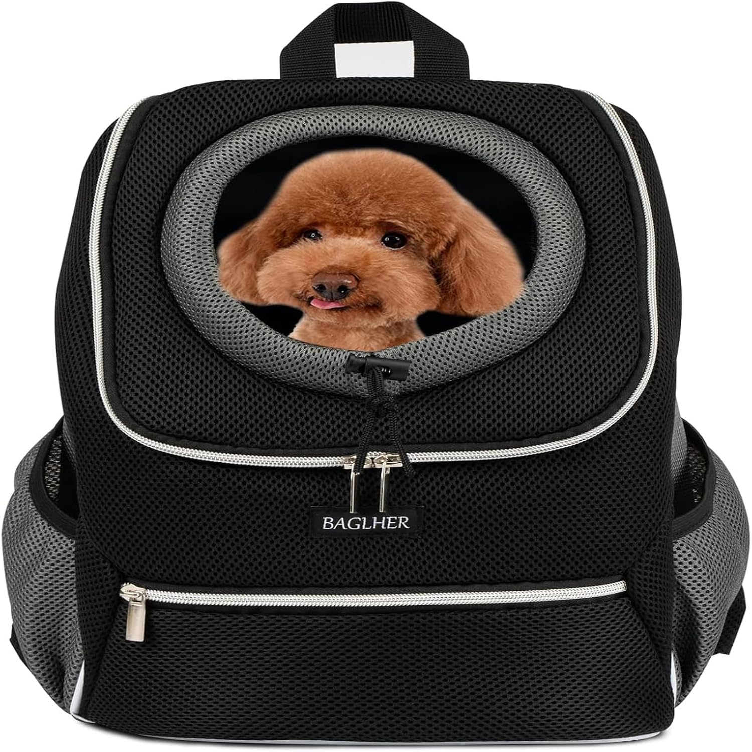BAGLHER Dog Carrier Backpack for Small Dogs - Front Breathable Pet Backpack with Safety Buckle, Adjustable Hands-Free Design for Hiking, Cycling, Camping & Outdoor Use - Black, Size M (5-9 lbs)